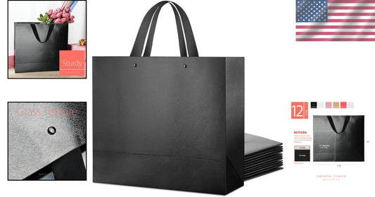 Elegant 12 Set of Embossed Black Gift Bags - Large 17.5x6x16 for Special Events