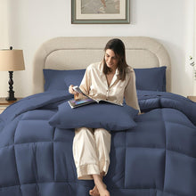 Load image into Gallery viewer, 7-Piece Grayish Blue Full/Queen Bedding Set - All Season Microfiber Comforter