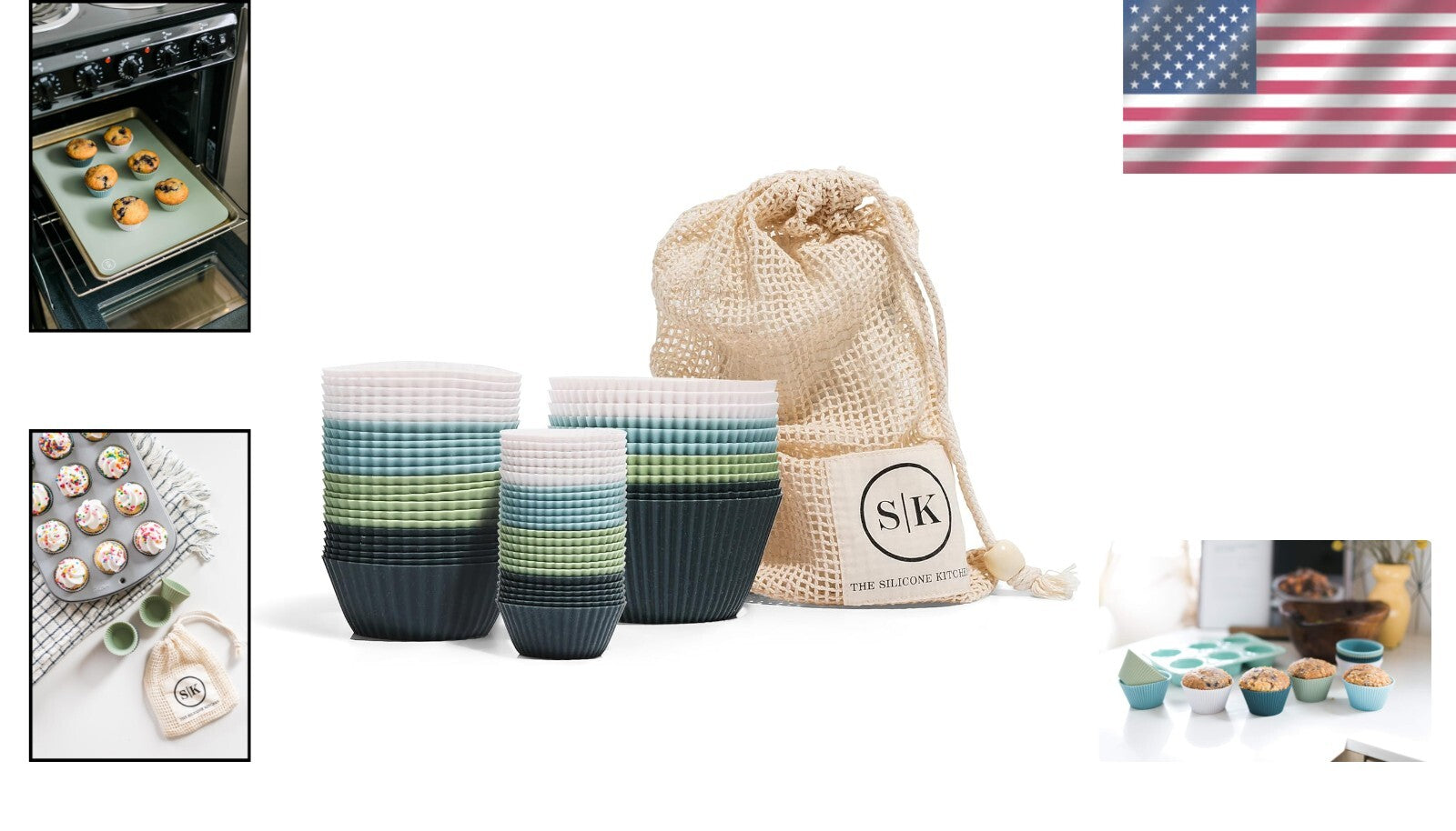 Eco-Friendly Reusable Silicone Baking Cups Set - 24 Regular, 12 Jumbo, 24 Mini