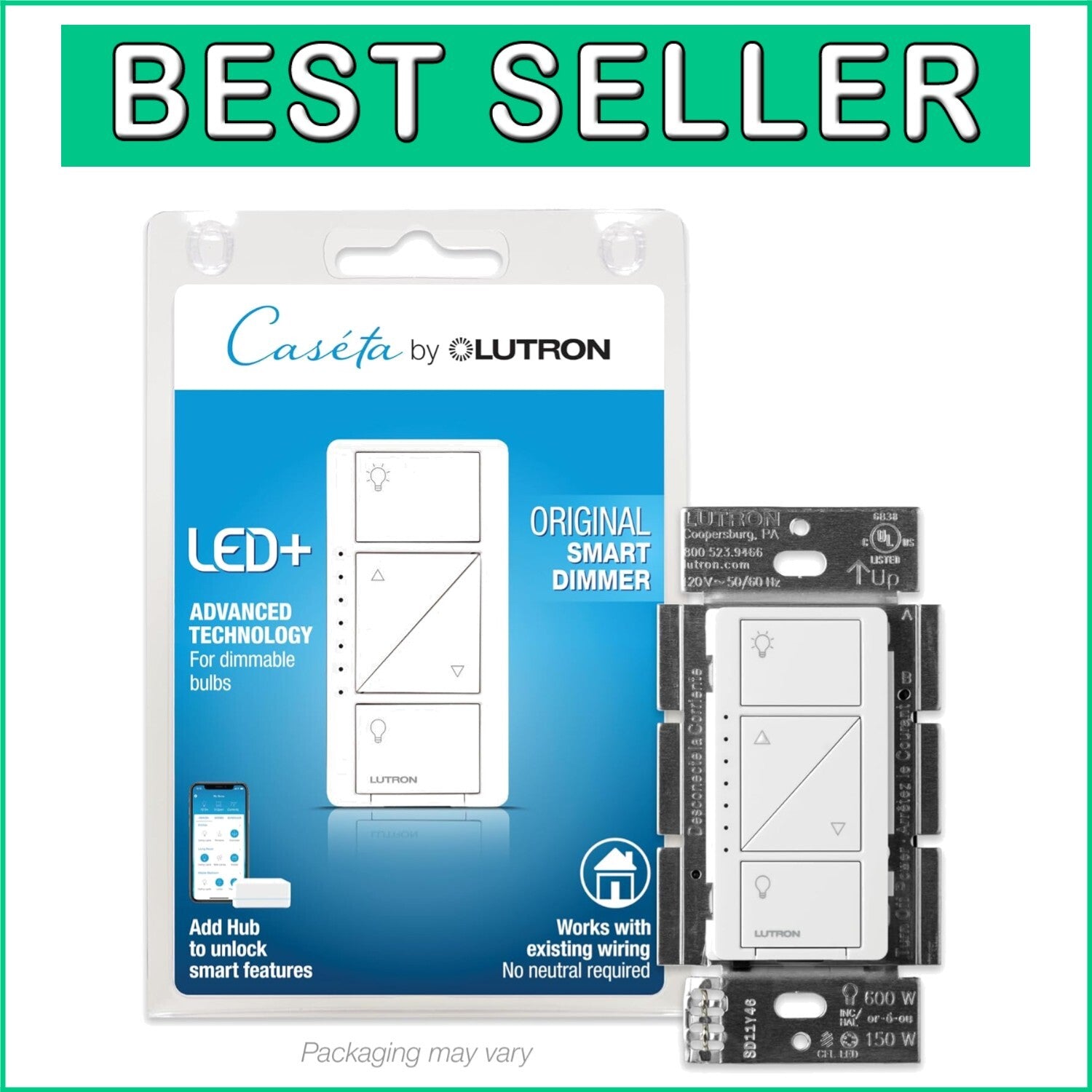 Caseta Original Smart Dimmer Switch with Wireless Remote for Seamless Lighting