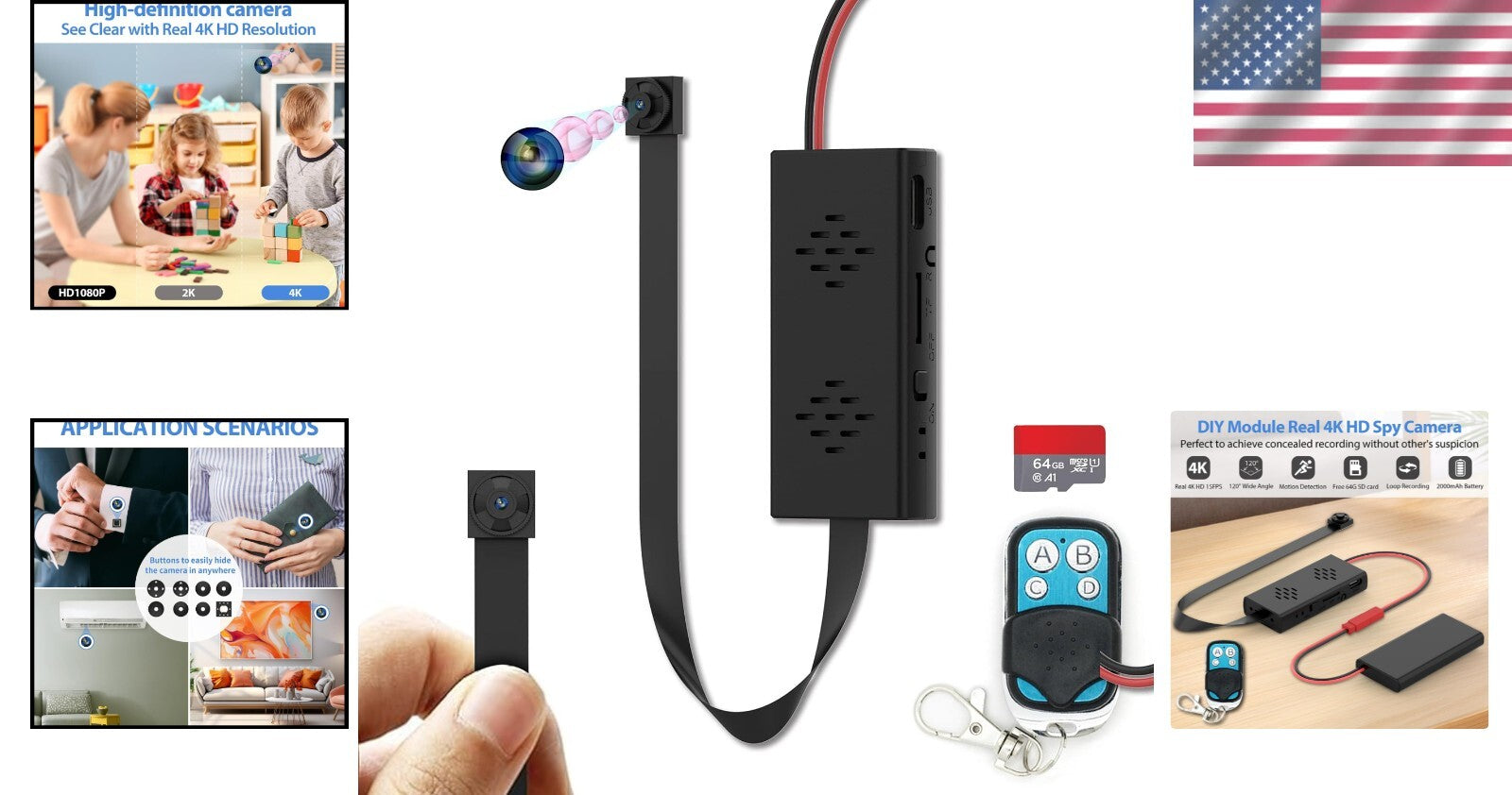 Discreet 4K High-Definition Mini Surveillance Camera with 64G SD Card Included