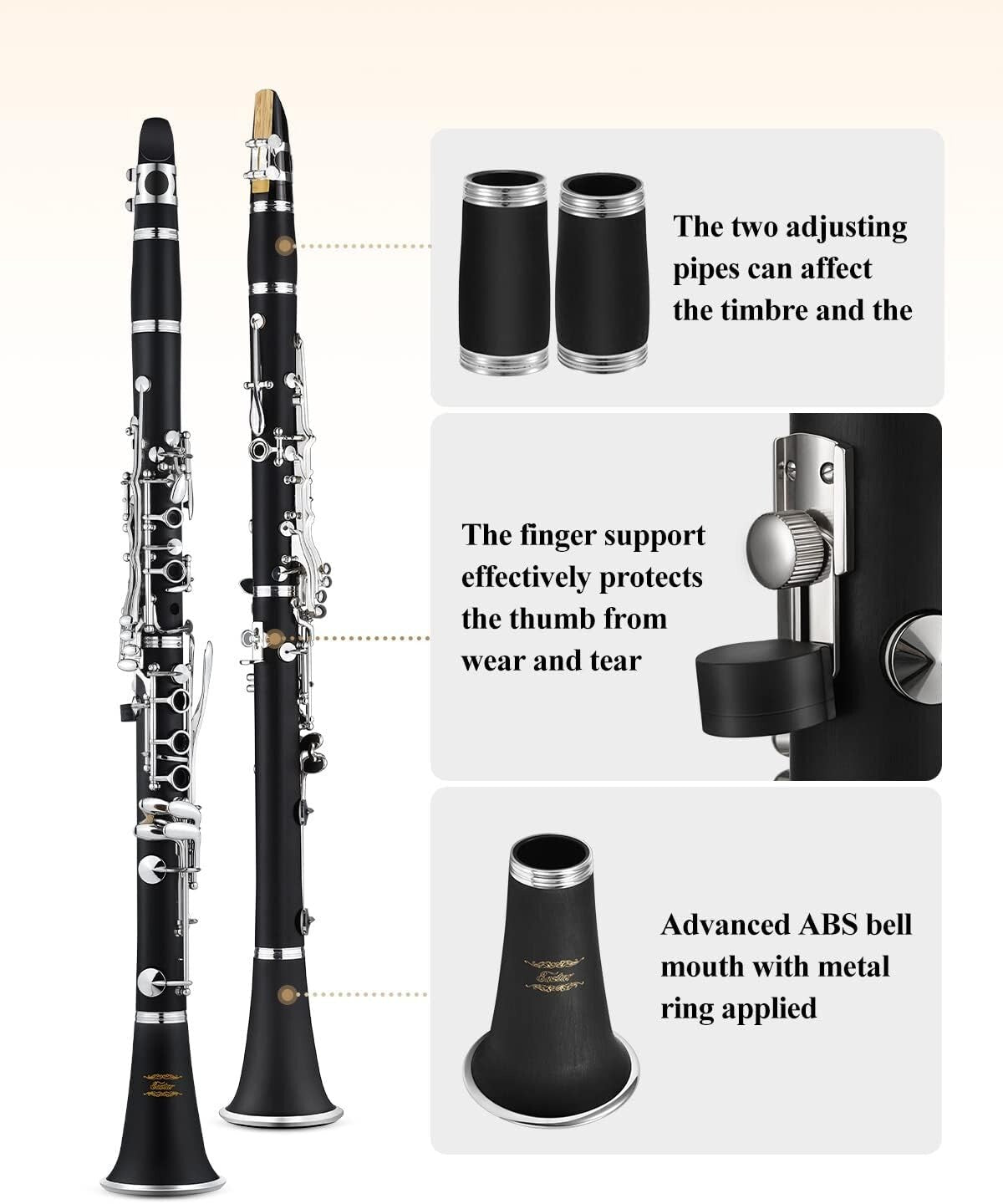 ECL-300 B Flat Clarinet Set for Beginners - Ebonite Body & Nickel-Plated Keys