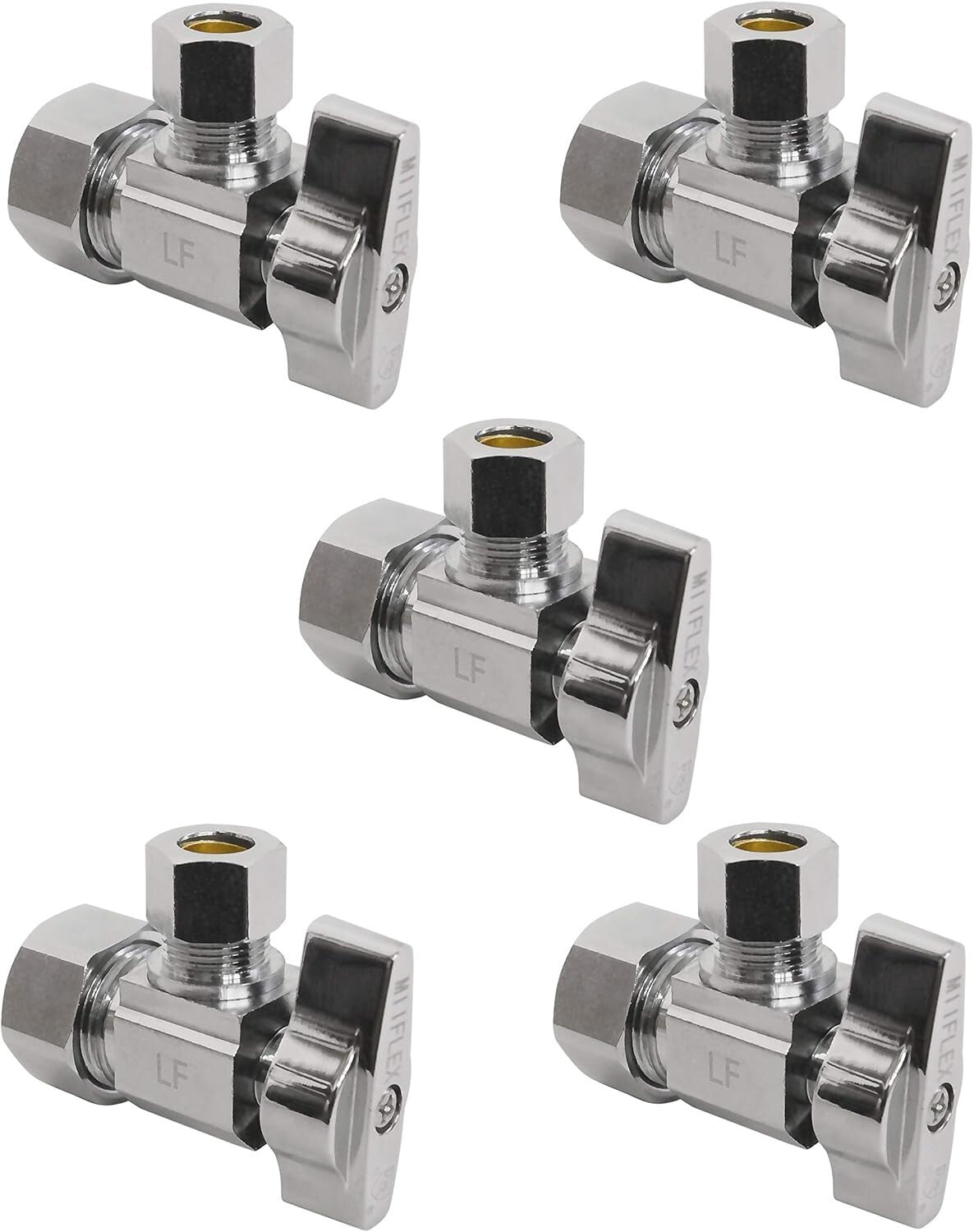 1/4 Turn Chrome Plated Brass Shut Off Valve for Reliable Plumbing - 5 Pack