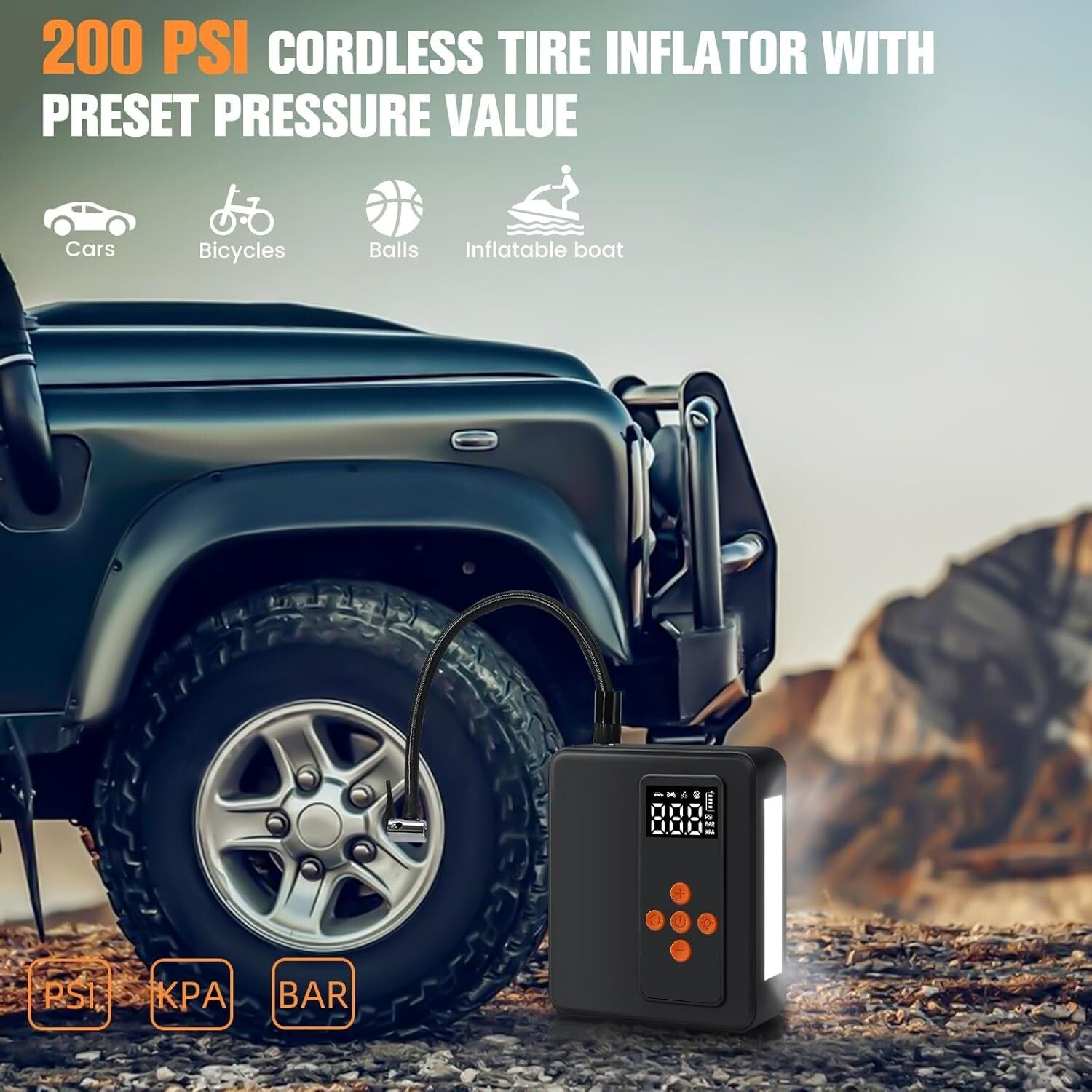 All-in-One Jump Starter & Tire Inflator - 8000A with 32000mAh & Bright LED Light