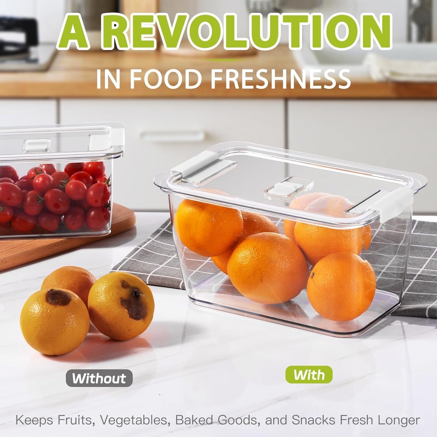 Enhanced Freshness: 4 Rectangular Produce Saver Containers with Adjustable Vents
