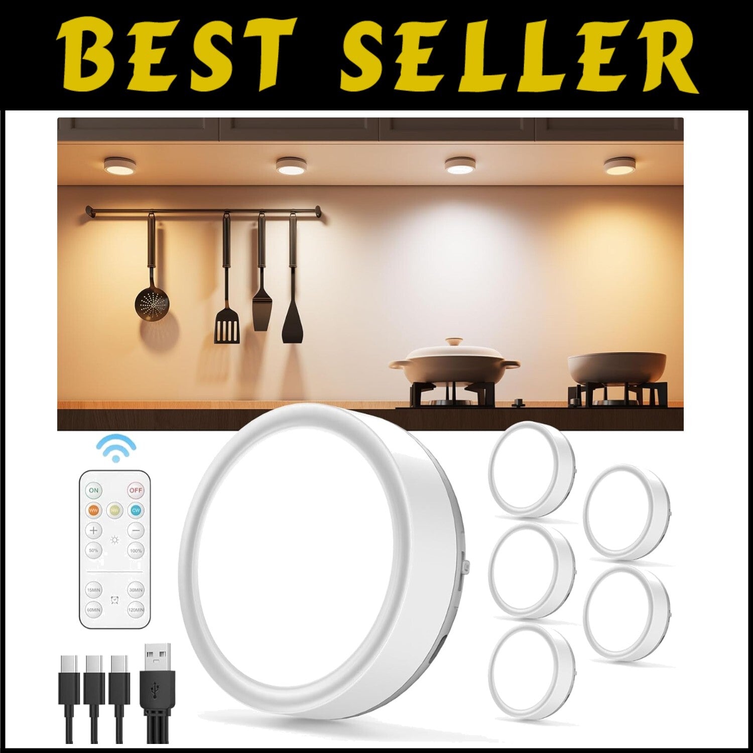 Energy-Efficient Remote-Controlled Puck Lights - USB Rechargeable & Easy Install