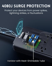 Load image into Gallery viewer, Spacious 12-Outlet Power Strip with 20W USB-C &amp; Flat Plug Design - ETL Listed
