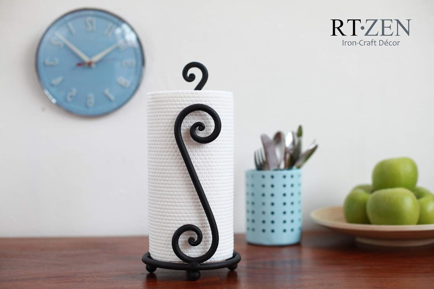 Decorative Black Wrought Iron Paper Towel Stand - Space-Saving Kitchen Accessory
