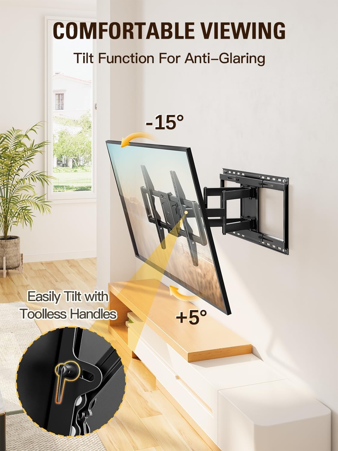 Durable TV Wall Mount for 42-86" TVs - Easy Install, Centering & Glare Reduction