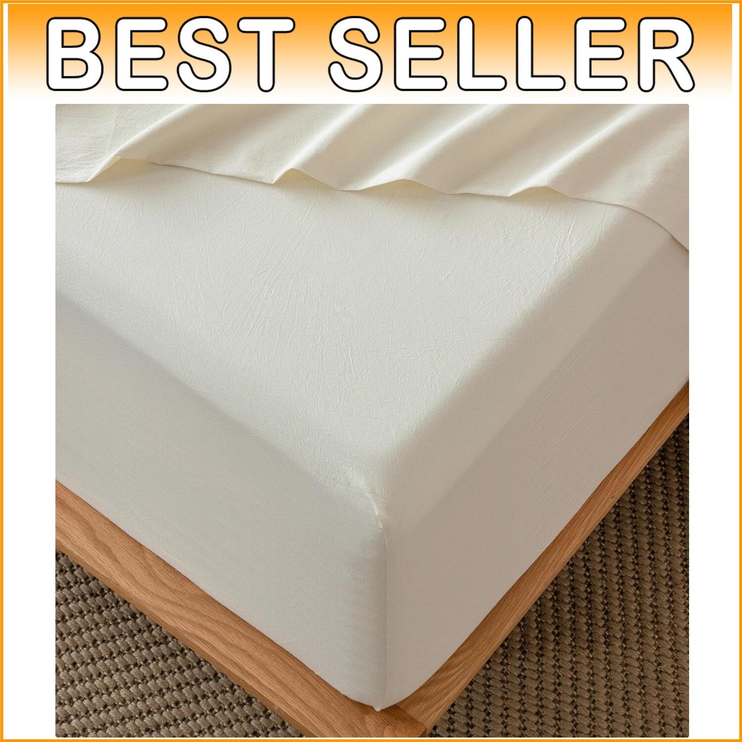 Queen Fitted Bottom Sheet - 100% Washed Cotton, Cream White, 17" Deep Pocket
