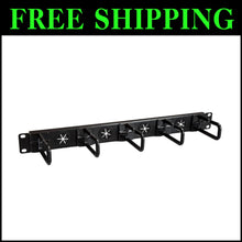 Load image into Gallery viewer, Horizontal 1U Cable Management Organizer with Steel D-Ring Hooks - EIA Compliant