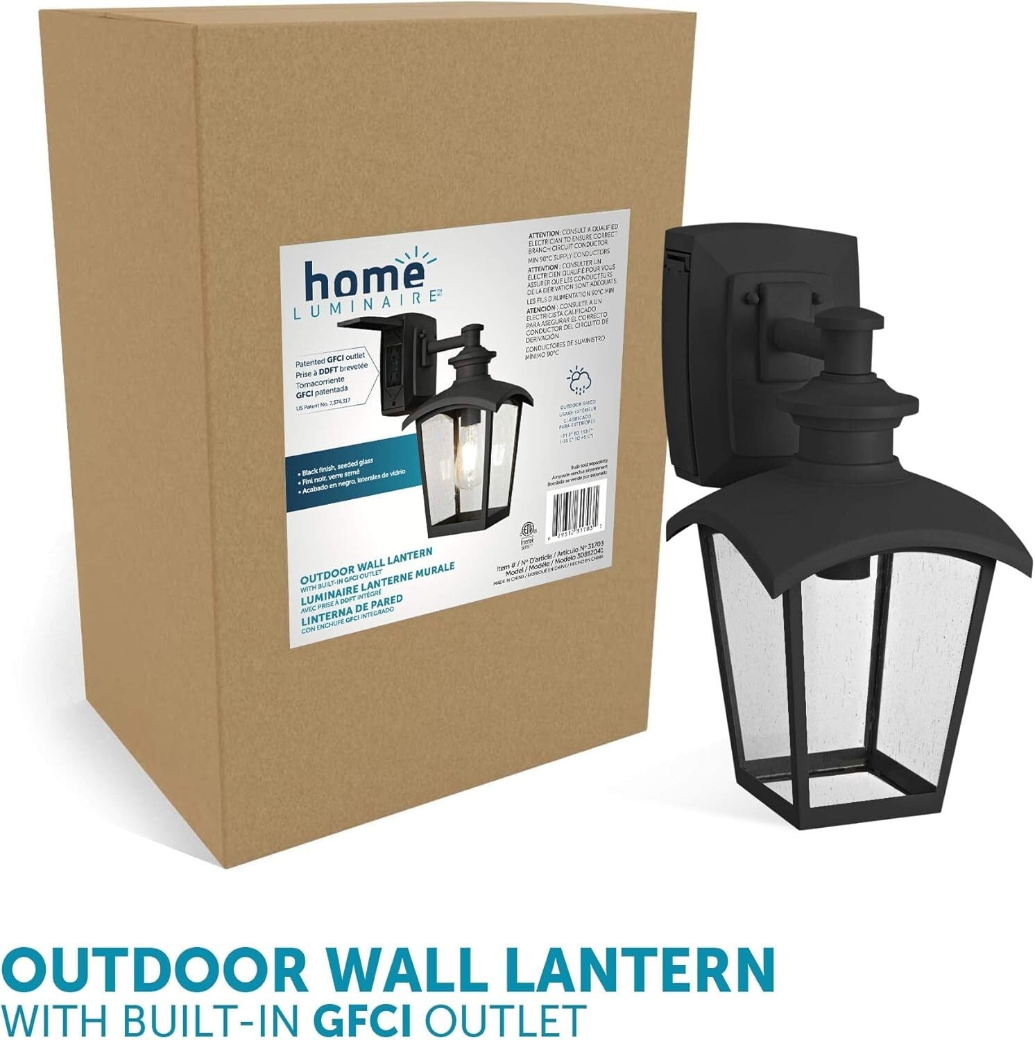 Elegant 1-Light Black Wall Sconce with Seeded Glass and Integrated GFCI Outlet