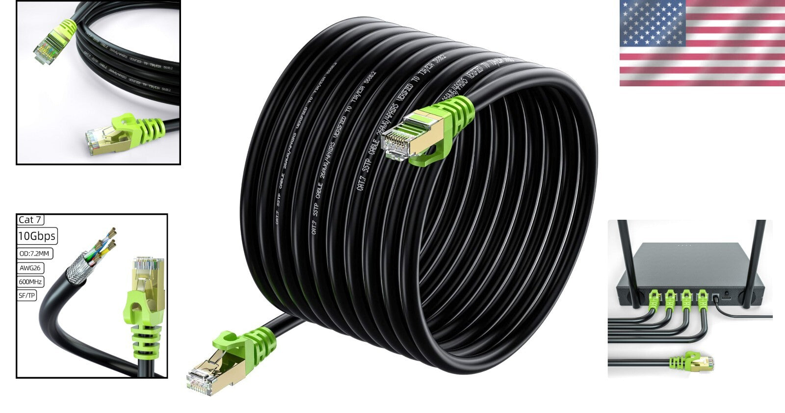 Heavy-Duty 300ft Cat 7 Outdoor Ethernet Cable - 10Gbps Waterproof Guarantee