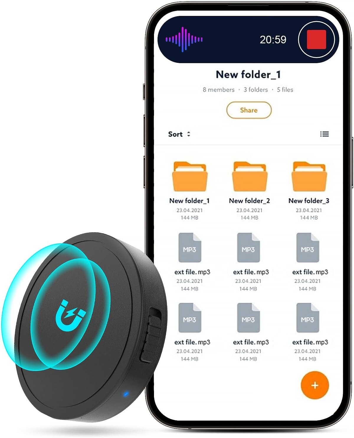 128GB Magnetic Voice Activated Recorder - 1600 Hours of HD Sound Recording