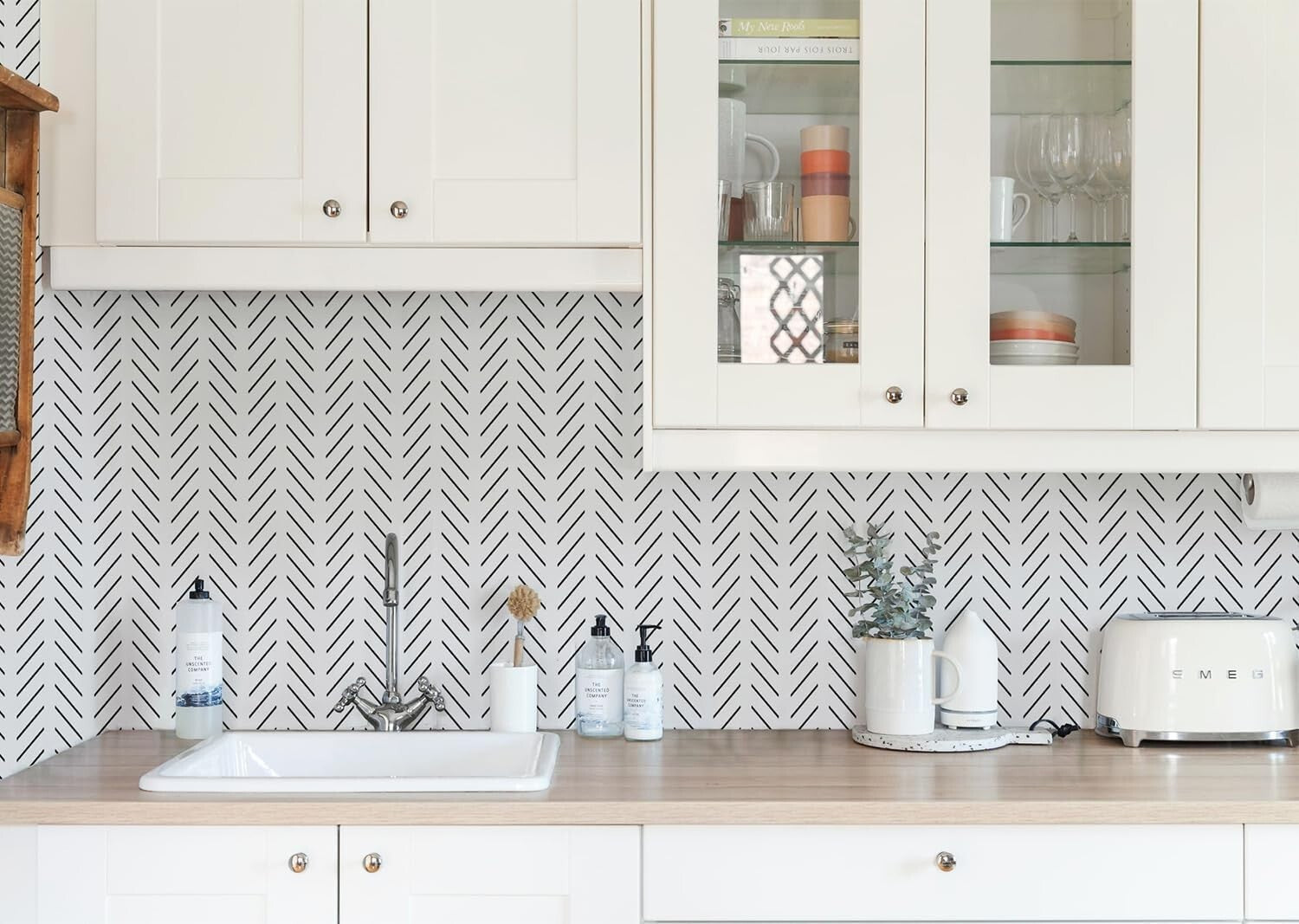 17.7in x 590.5in Black and White Removable Wallpaper - Stylish Herringbone Decor