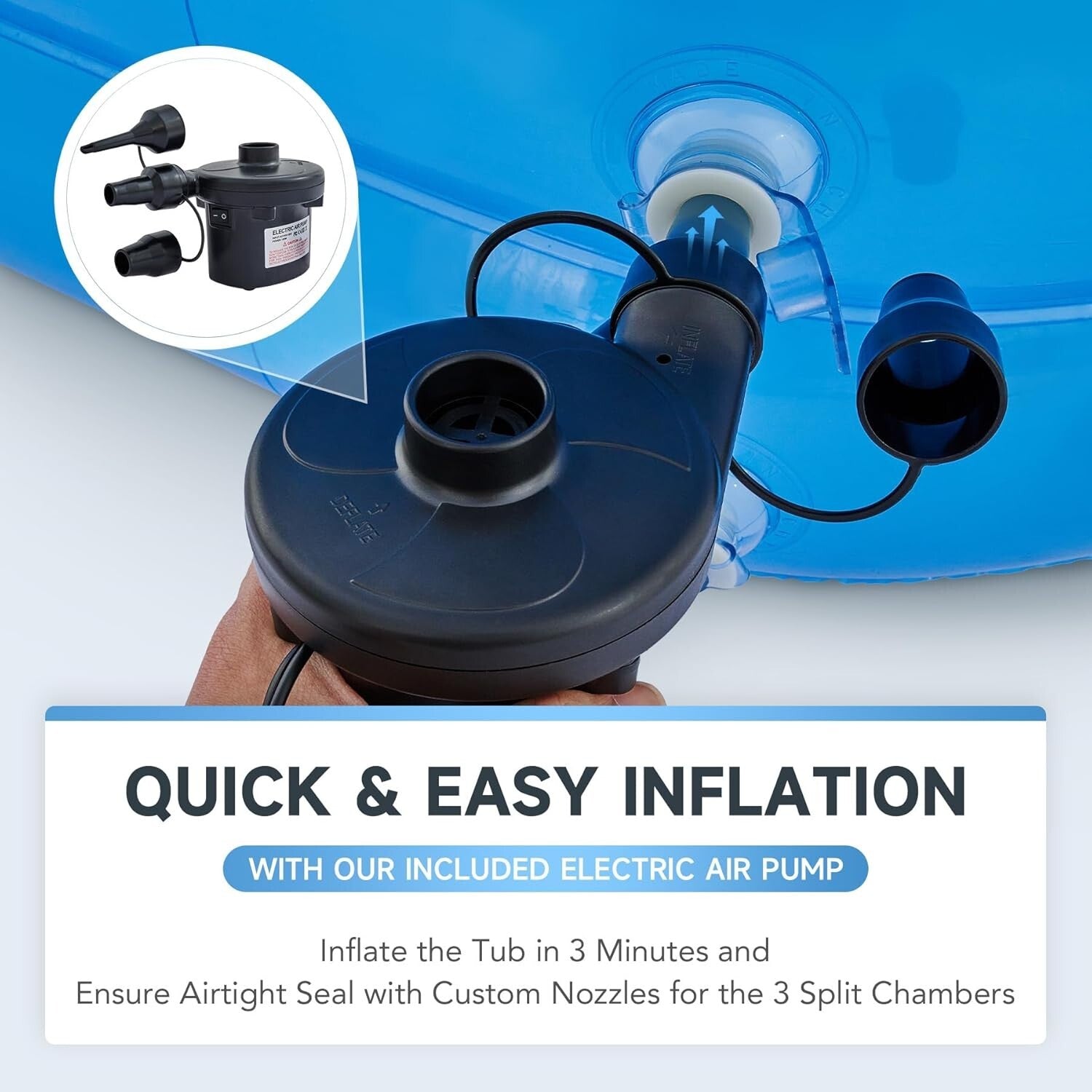 Durable PVC Inflatable Spa Tub with Headrest & Freestanding Design - Light Blue