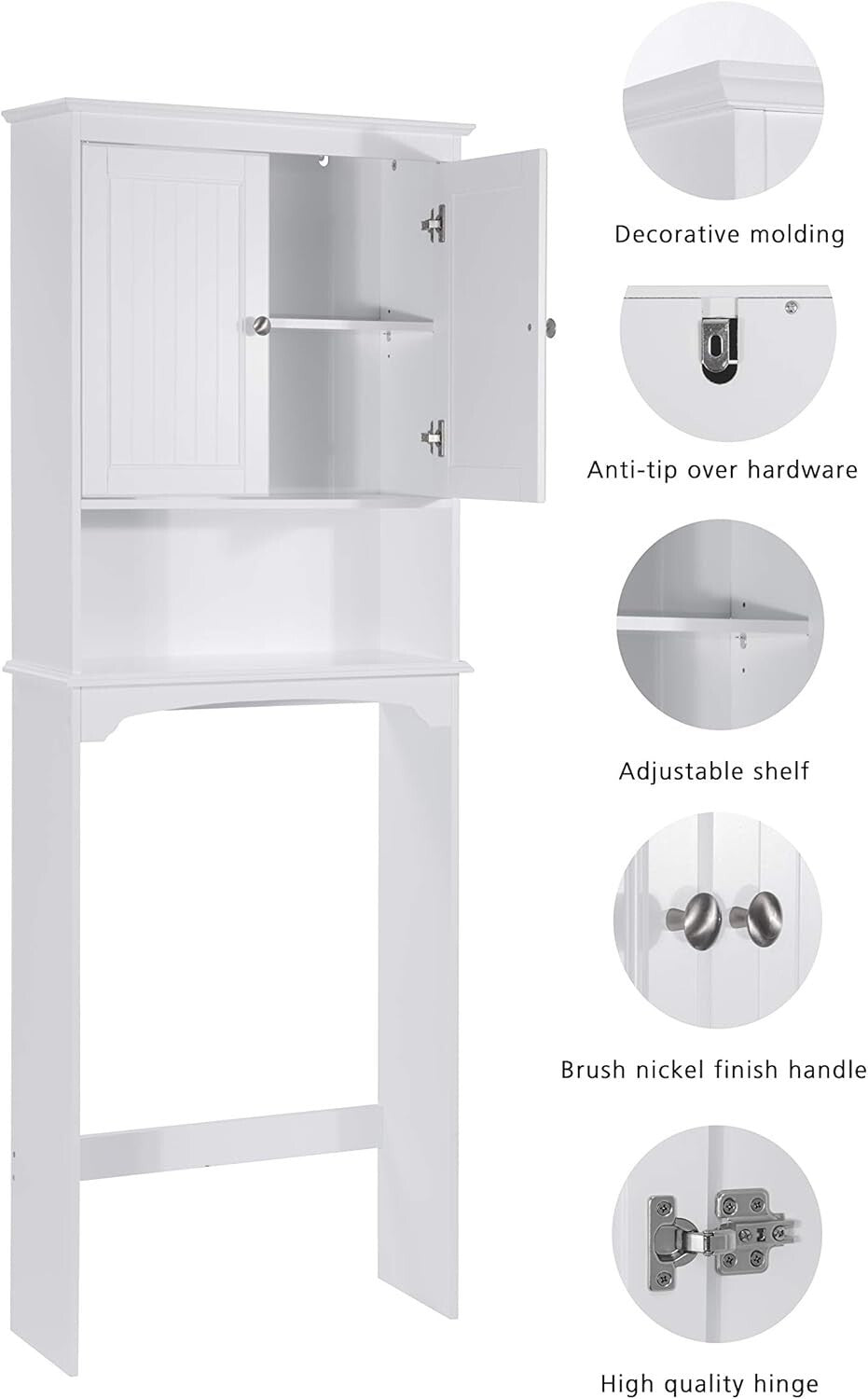 Compact White Bathroom Shelf - Adjustable Over Toilet Cabinet Storage Solution