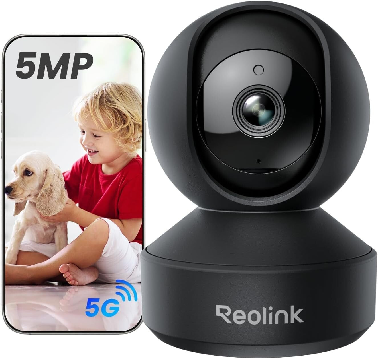 Advanced 5MP Indoor Camera with Auto Tracking & Multiple Storage Options - Black