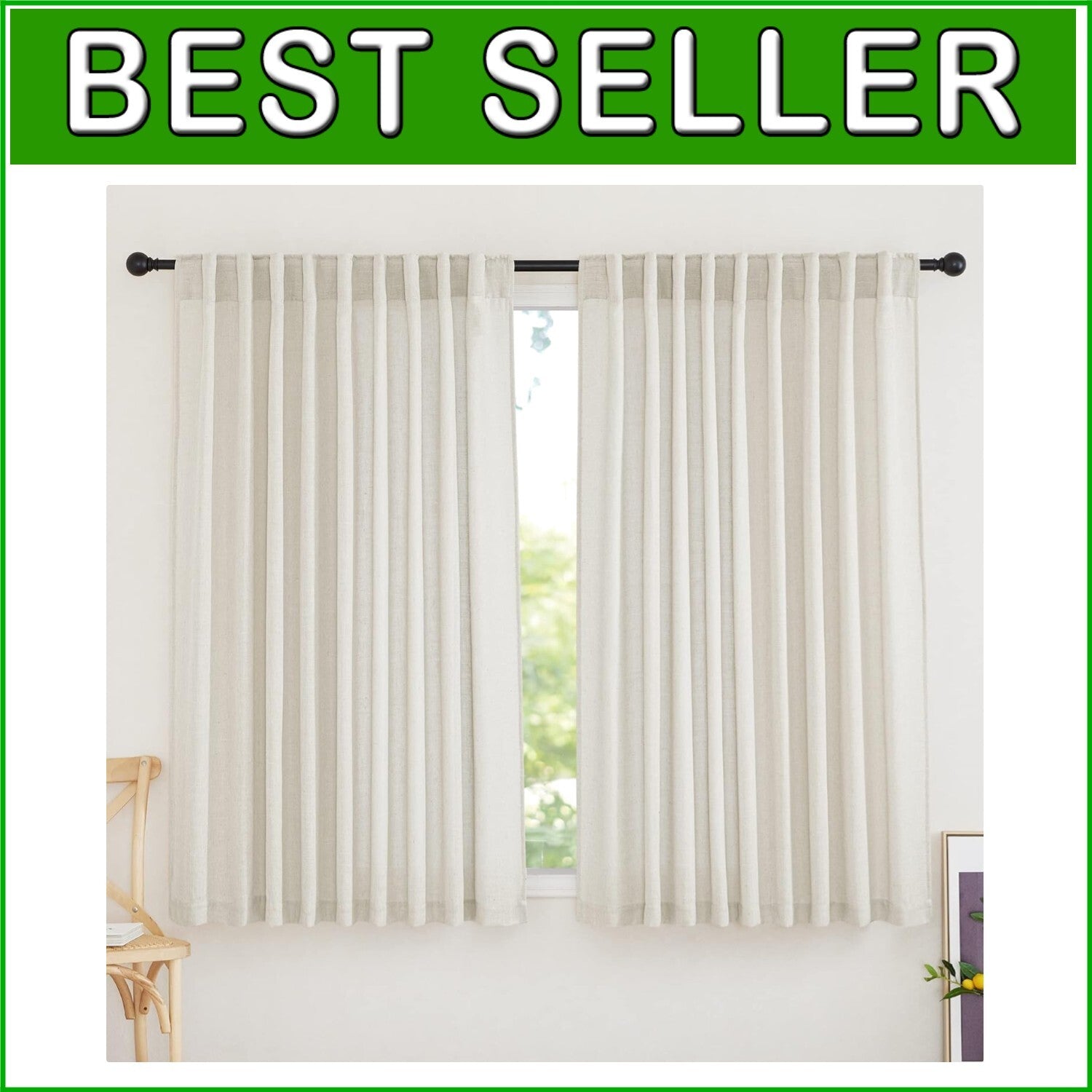 Elegant Linen Sheer Curtains - 70x63 Inch Panels for Bright, Airy Spaces