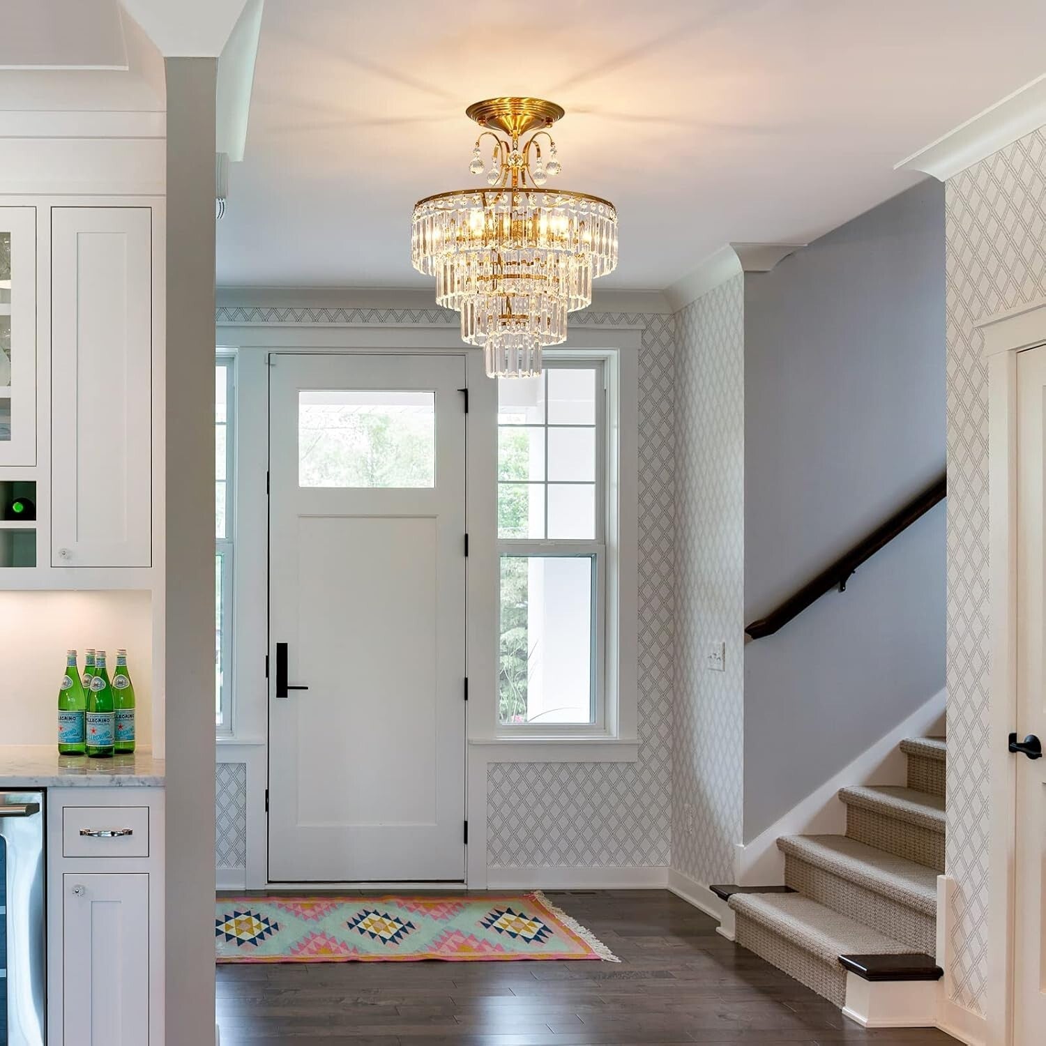 Chic Crystal Gold Semi Flush Mount Chandelier - Ideal for Living & Dining Rooms