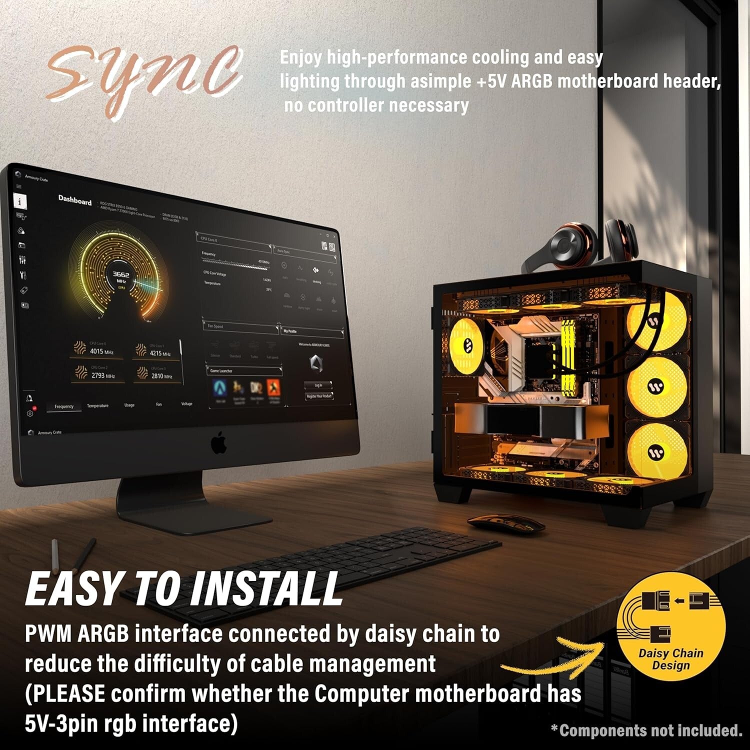 Efficient Mid-Tower Gaming Case: 9 ARGB Fans, Dual Glass, 360mm Radiator Support