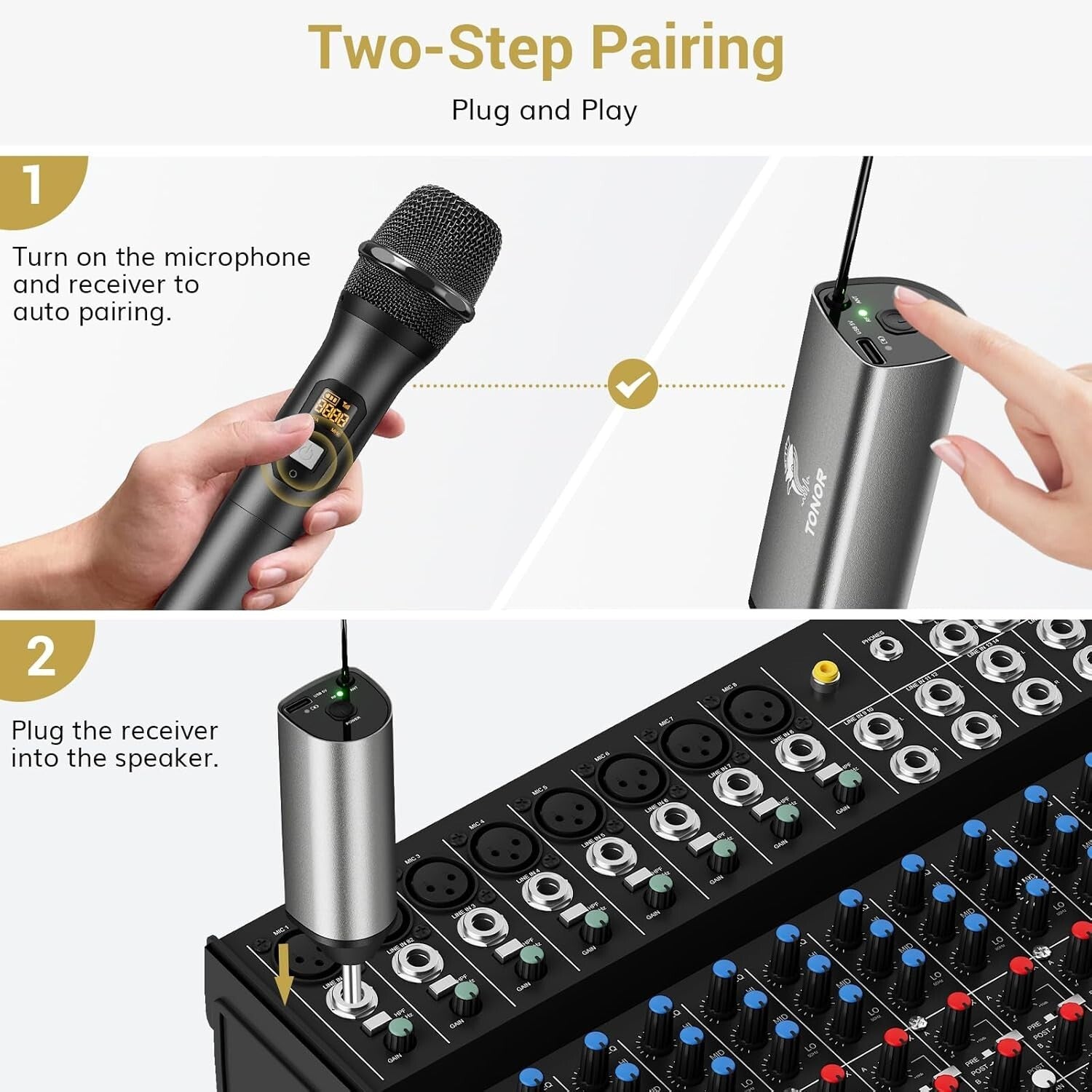 Dual Cordless UHF Microphone Set - Rechargeable Metal Design for Versatile Use
