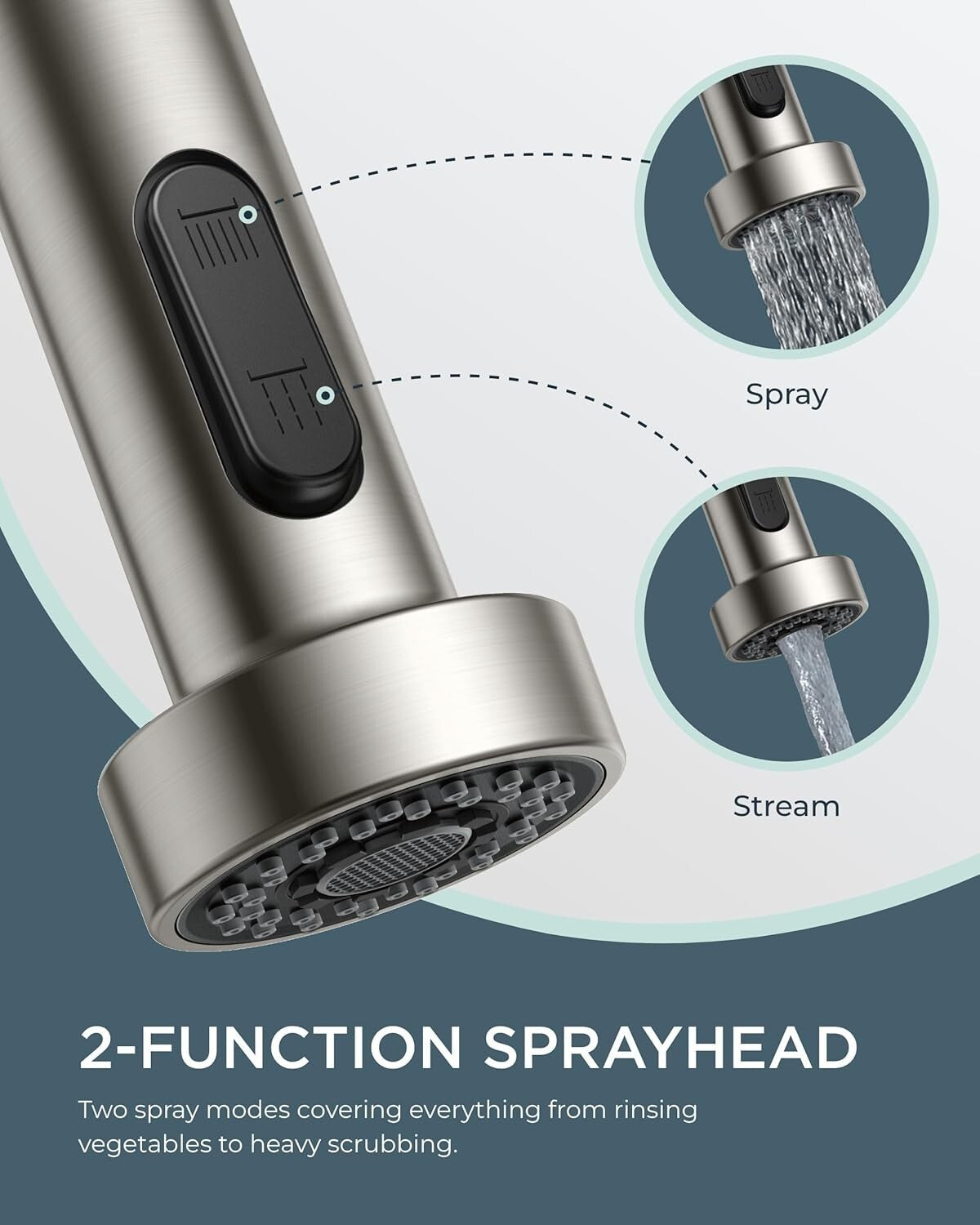 Brushed Nickel Kitchen Faucet with Pull Down Sprayer - Modern Dual Function