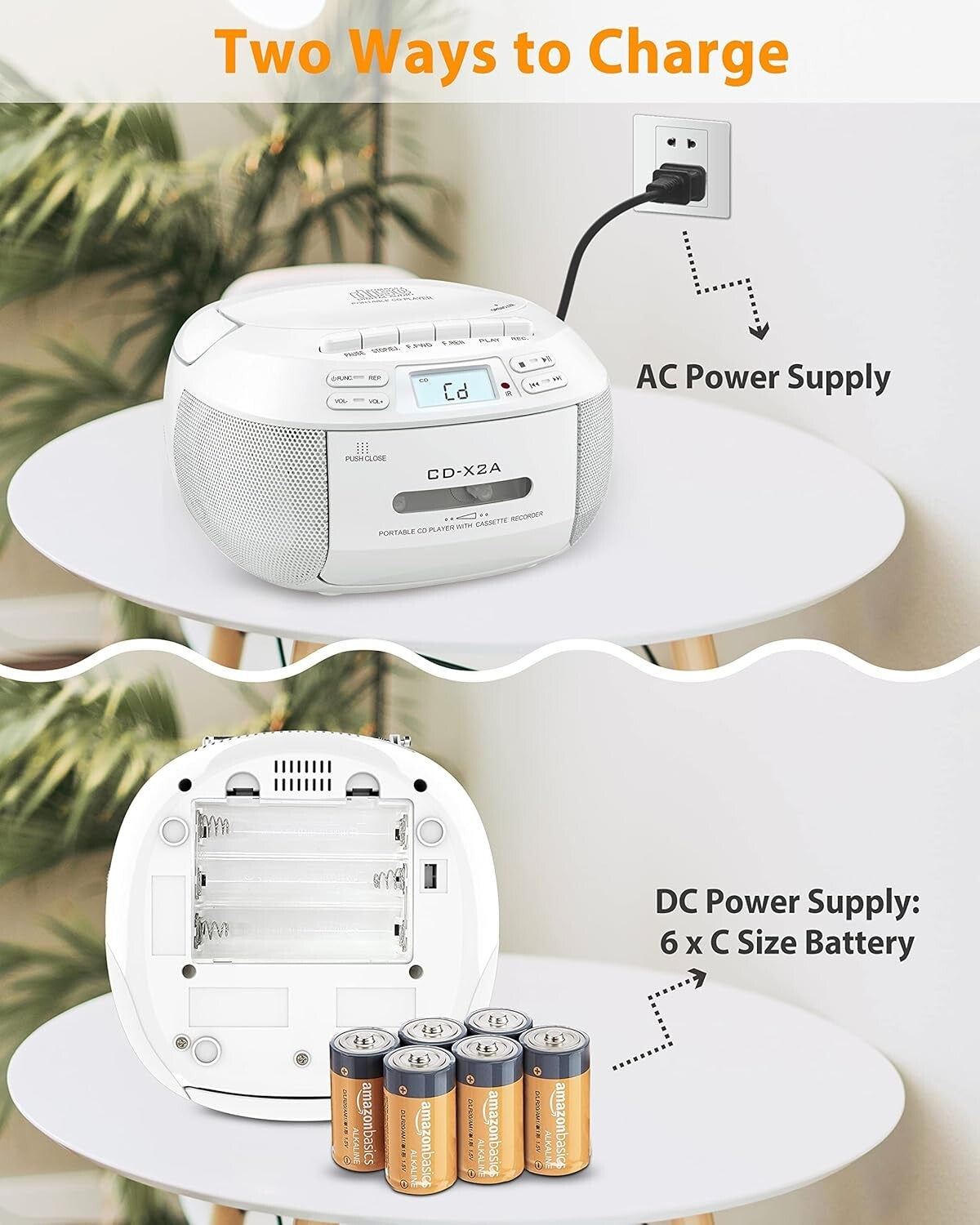 Bluetooth CD Player Boombox with AM/FM Radio, Tape Recording & Remote Control