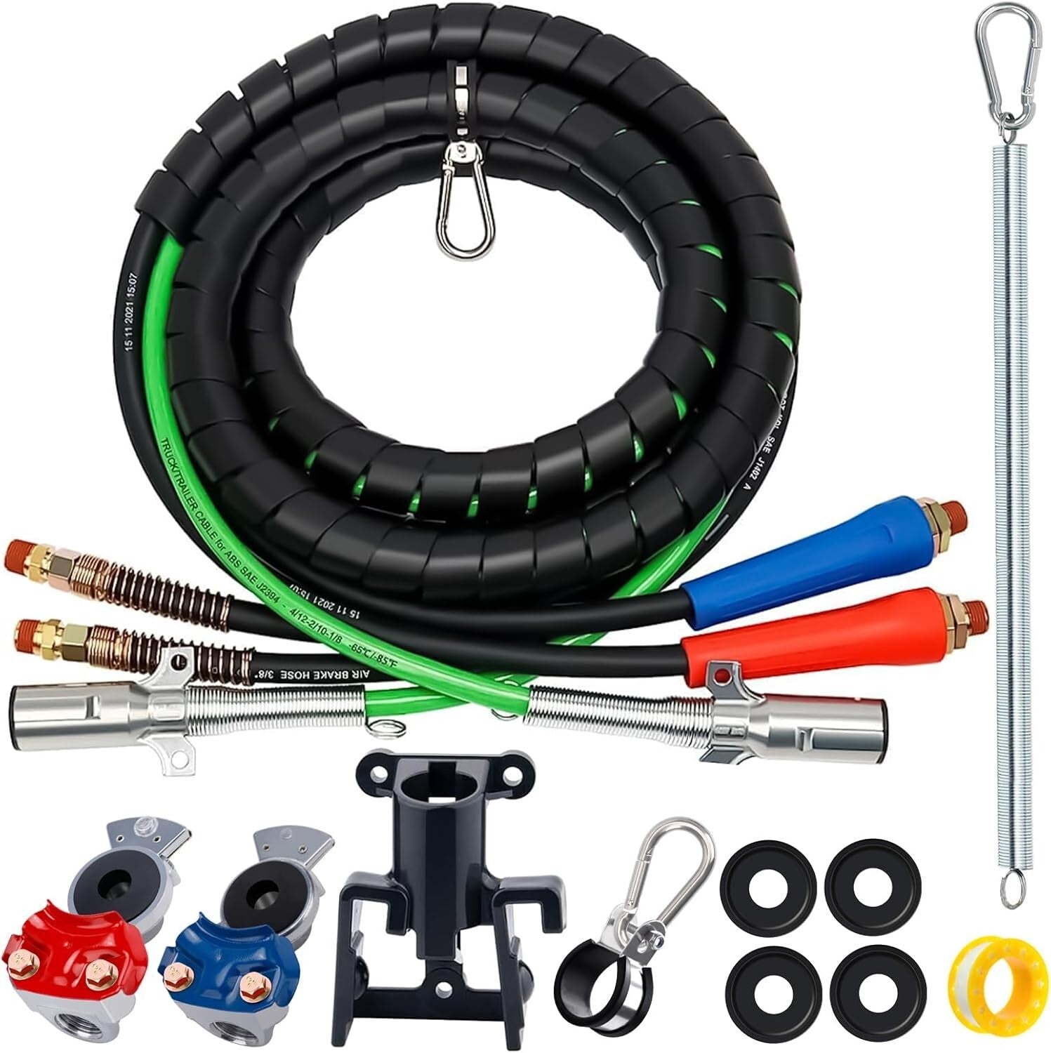 15FT Semi Truck Air Brake & Trailer Cord Kit with Corrosion-Resistant Materials