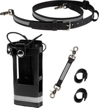 Load image into Gallery viewer, Reflective Leather Firefighter Radio Strap &amp; Holster Bundle – Fits Motorola APX