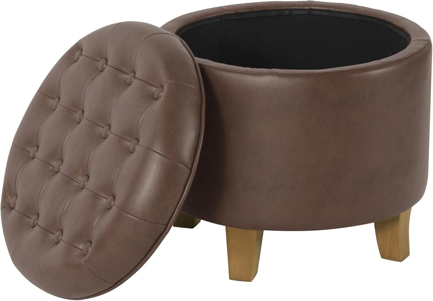 Elegant 19" Round Faux Leather Ottoman with Storage - Perfect for Living Rooms