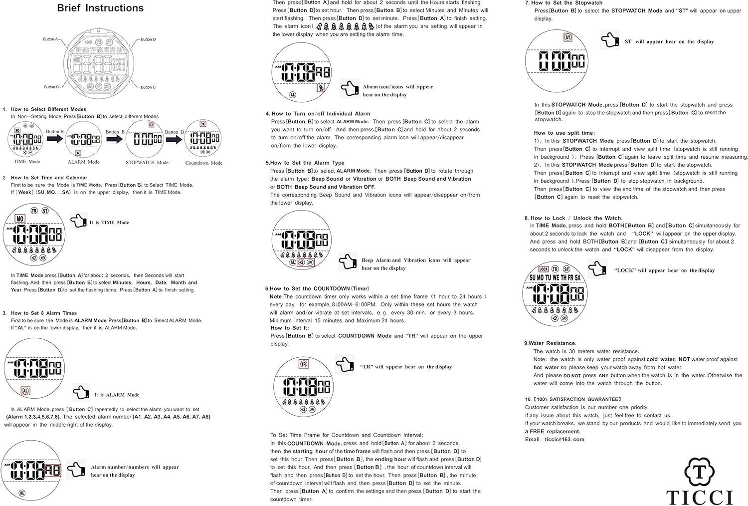 Unisex 8-Vibration Alarm Watch for Medication Reminders - Easy to Read & Durable