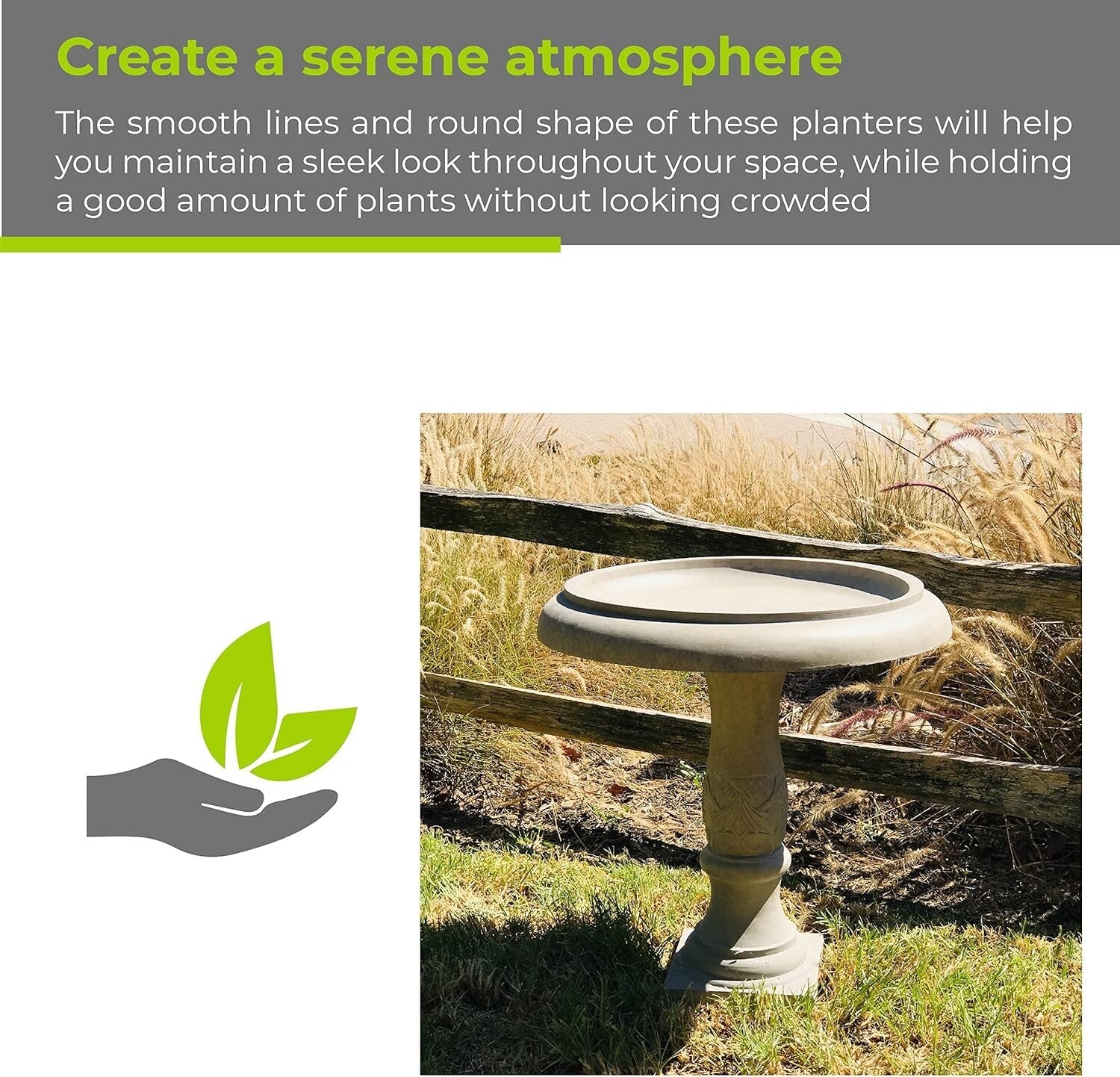 Elegant 24.5" Traditional Flower Pattern Concrete Birdbath for Garden Birds