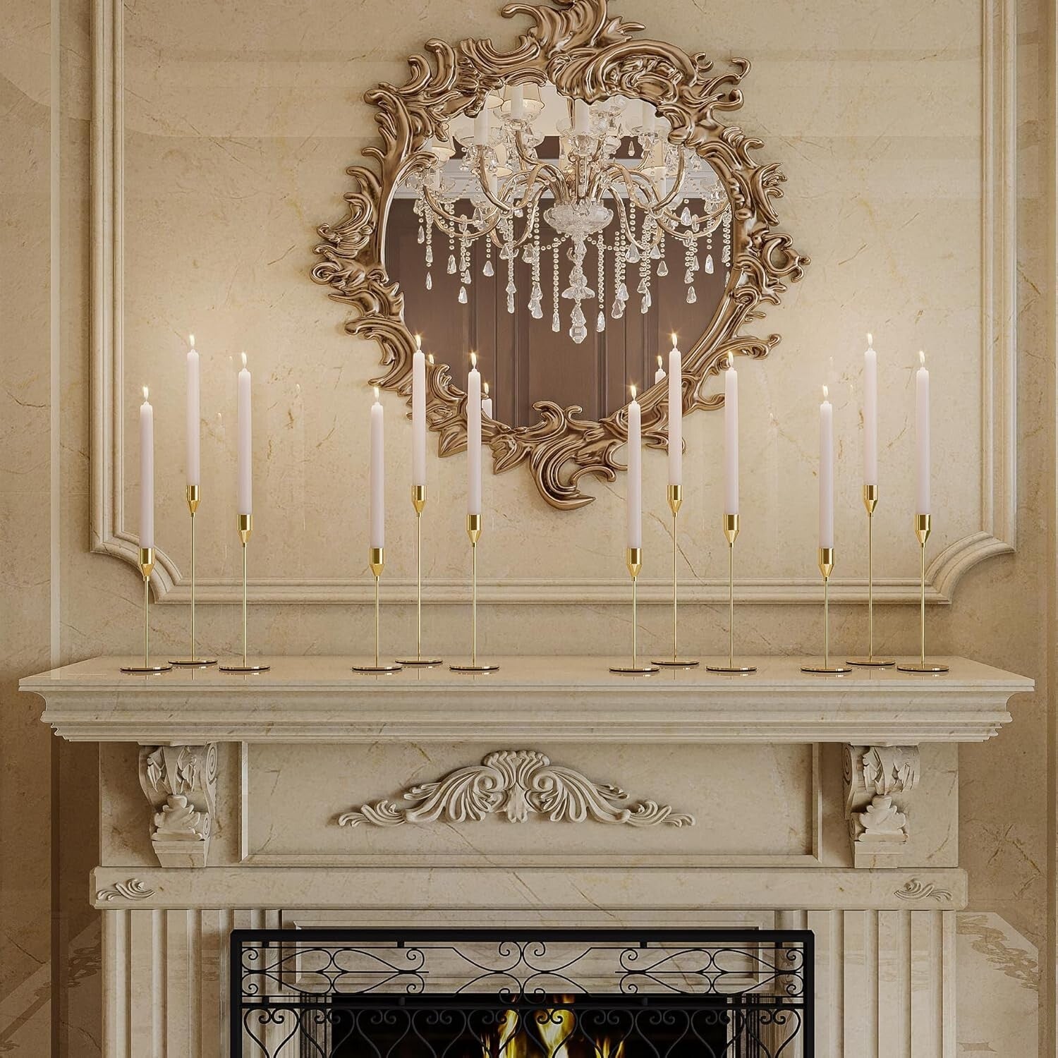 Multi-Height French Gold Candle Holders Set of 12 - Ideal for Home and Events