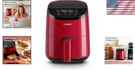 Dishwasher Safe 2.1 Qt Air Fryer in Red - 4 Cooking Functions, Perfect Gift