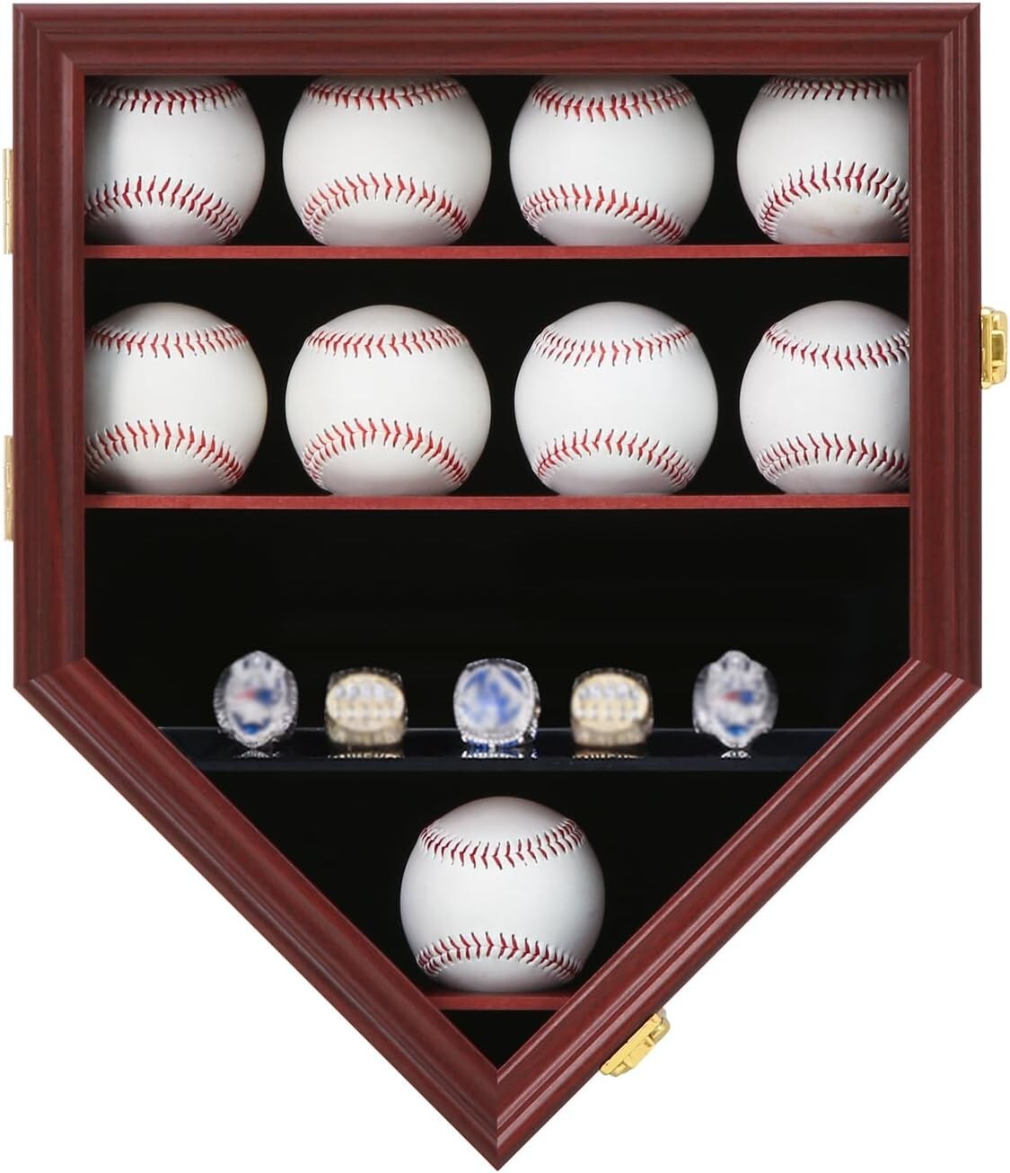 Wall-Mounted Baseball Display Case to Showcase 12 Balls & 5 Championship Rings