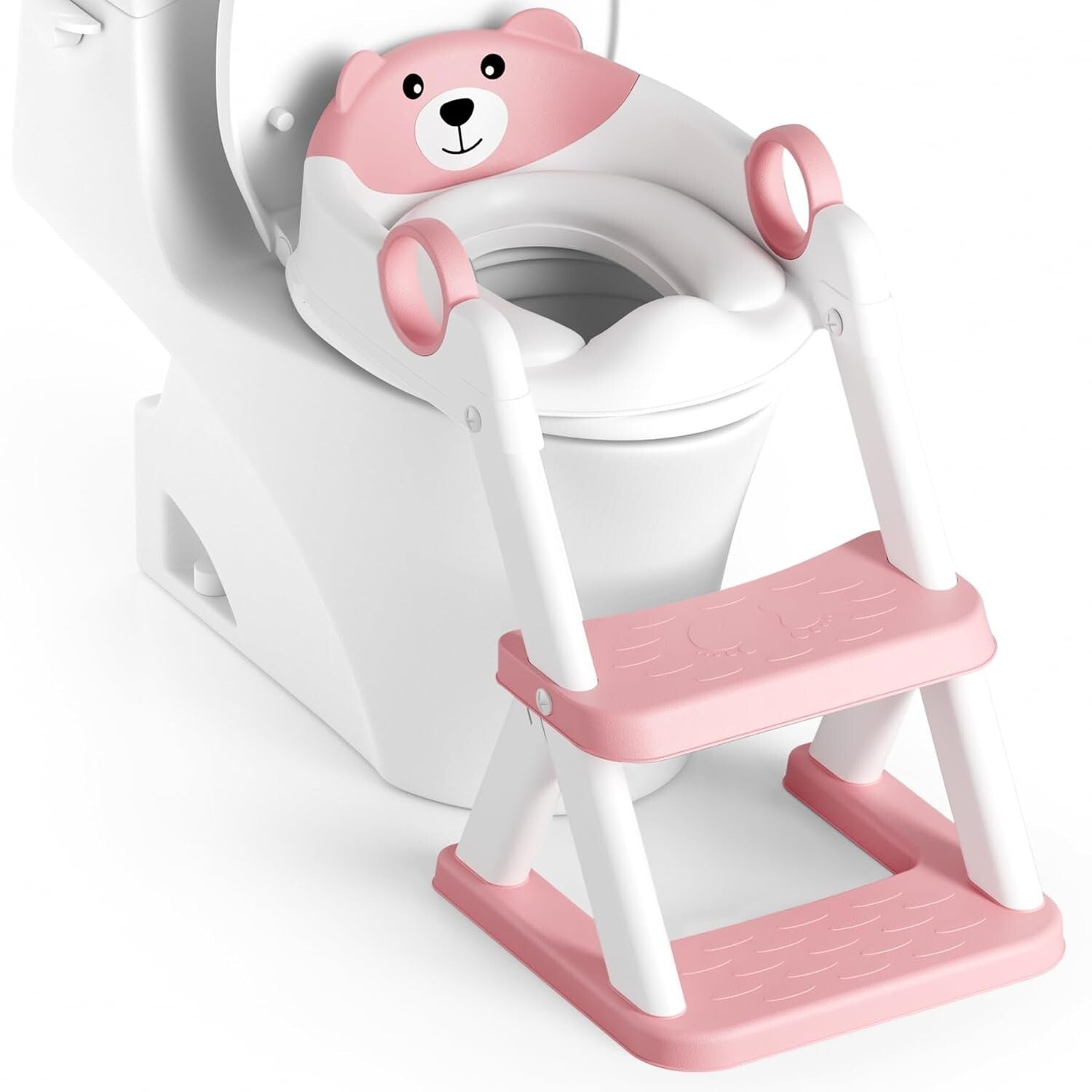 2 in 1 Pink Potty Training Seat with Adjustable Height & Anti-Slip Step Stool