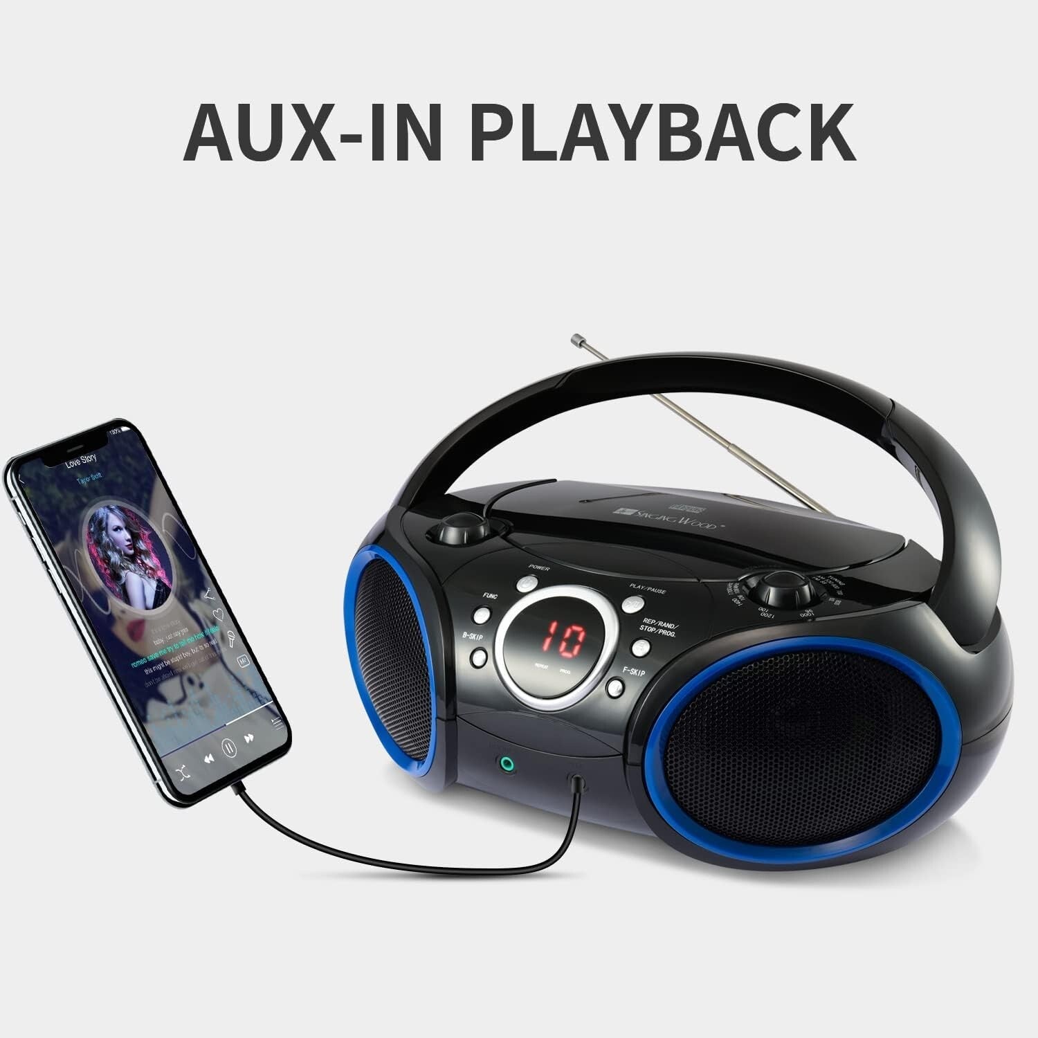 030C Portable CD Player Boombox with AM/FM Radio & Aux for Easy Connectivity