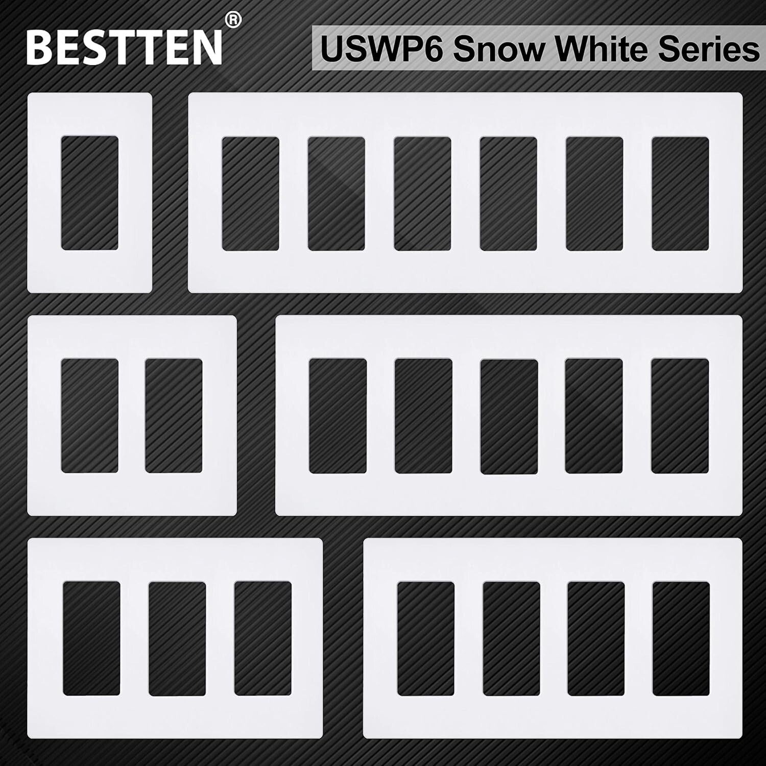 Ultra-Safe 1 Gang Screwless Wall Plates - 50 Gloss Snow White Covers, Easy Clean