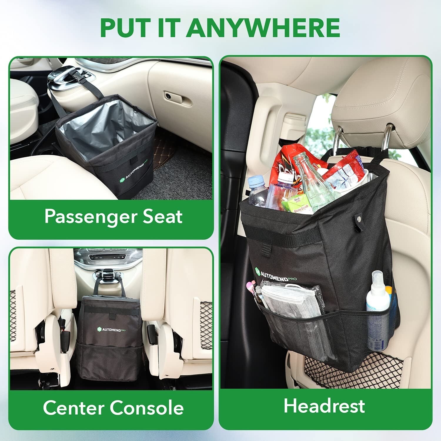 Innovative Hanging Car Trash Can - 6.6 Gallon with Pockets for Travel Essentials