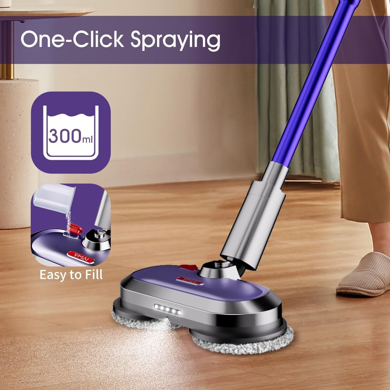 Multi-Surface Electric Mop with Detachable Battery & Deep Cleaning LED Headlight