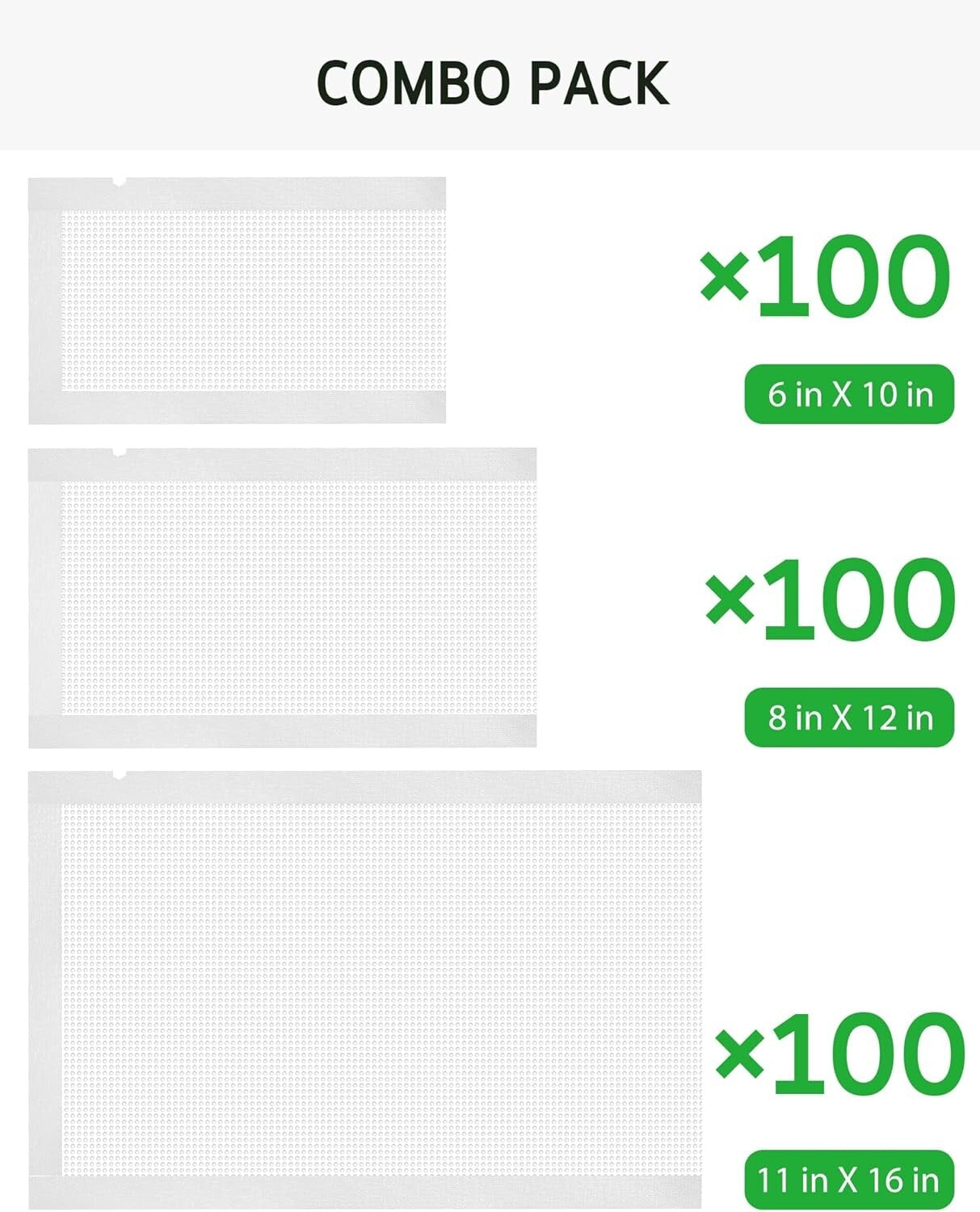 Easy-to-Use 300 Count Pre-Cut Vacuum Sealer Bags - Safe & Reliable Food Storage