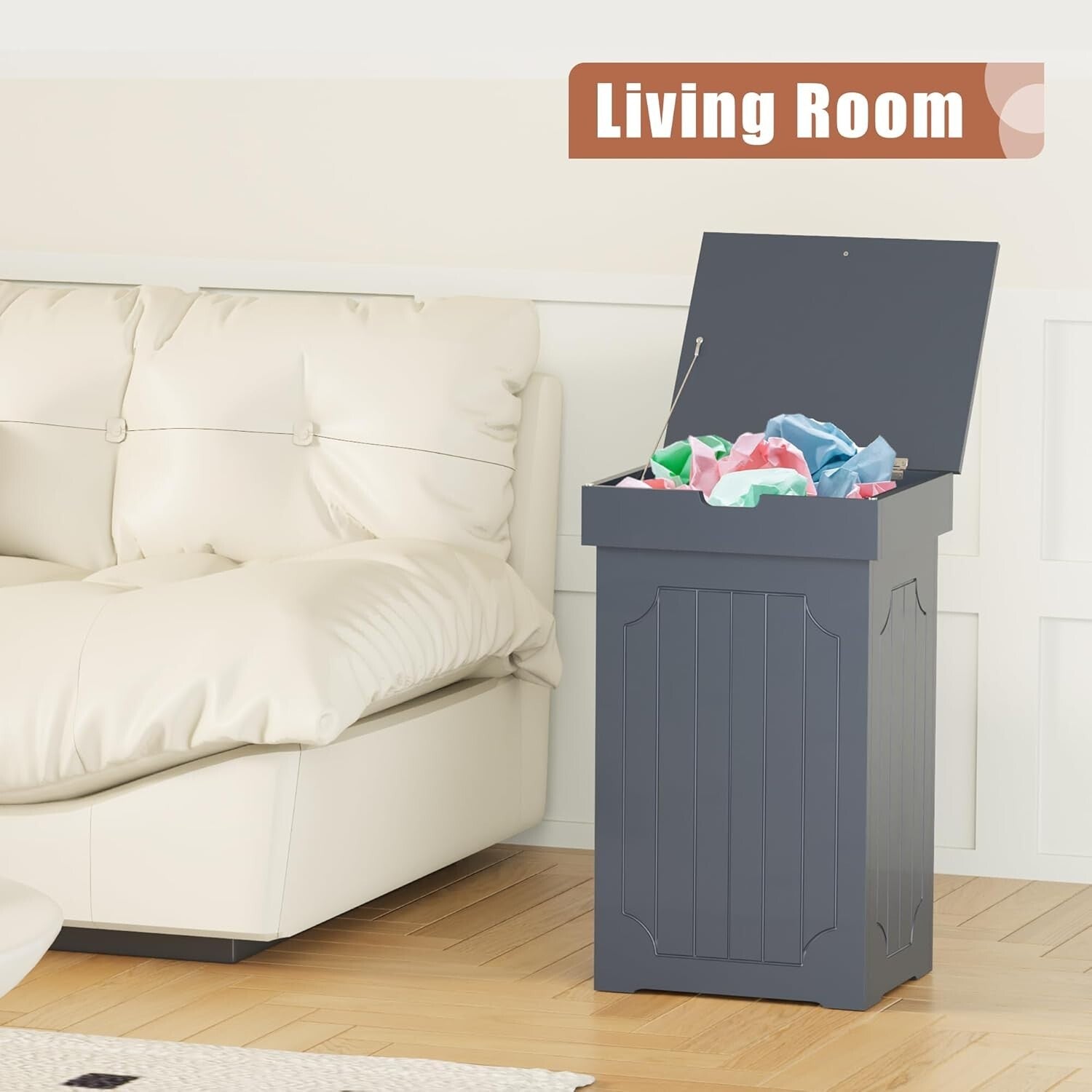 Elegant 13 Gallon Trash Bin with Lid - Durable Eco-Friendly Wooden Design
