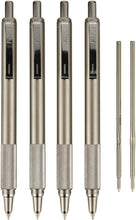 Load image into Gallery viewer, F-701 Retractable Ballpoint Pen 4-Pack - Stainless Steel, Fine 0.8mm Black Ink