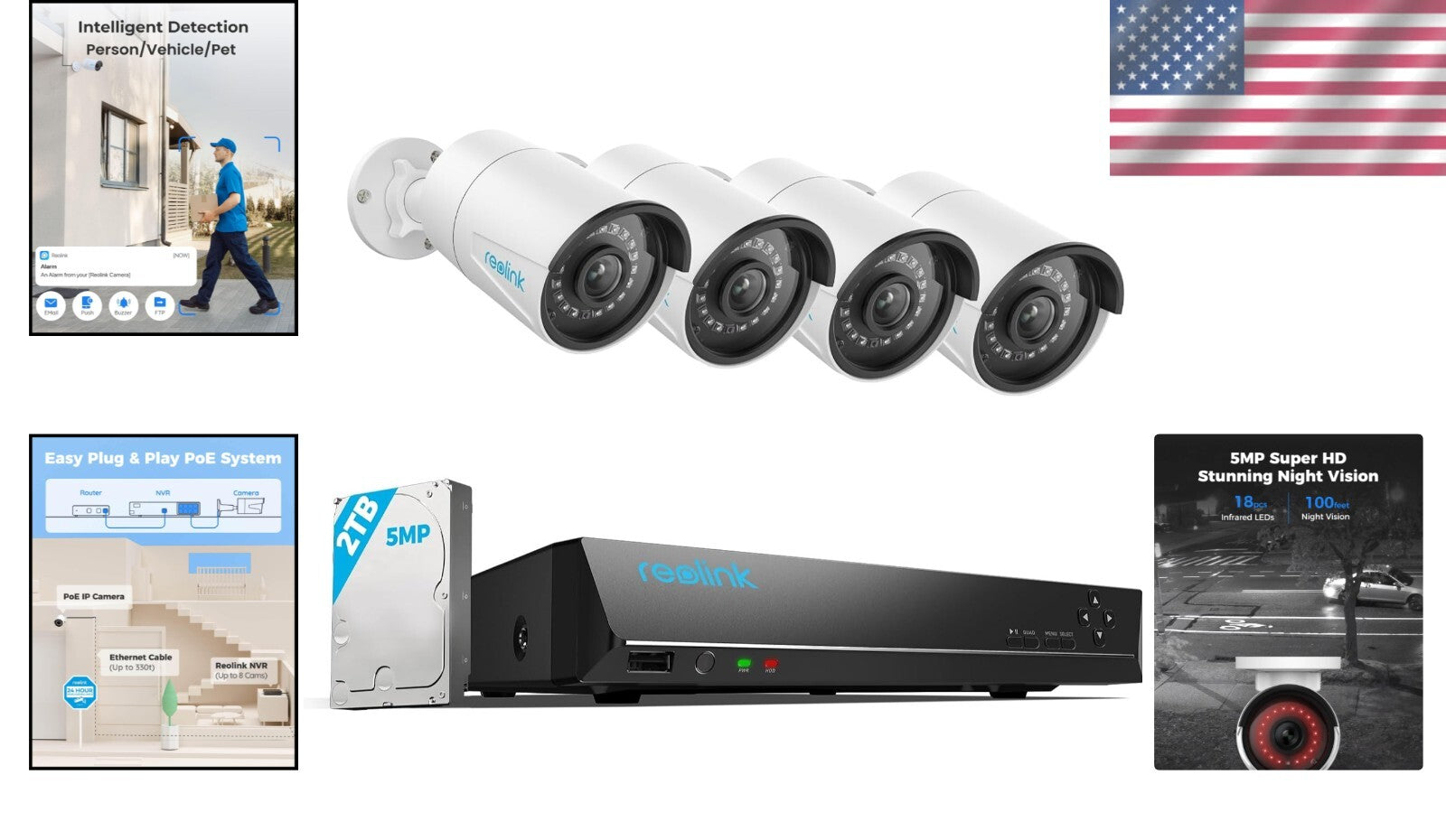 Full HD 5MP Outdoor Security System - 4 Wired Cameras, 2TB Storage & Easy Setup