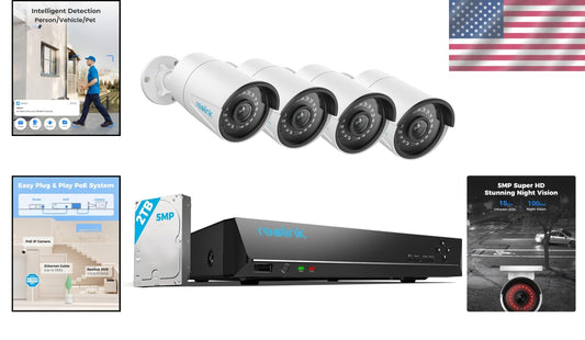 Full HD 5MP Outdoor Security System - 4 Wired Cameras, 2TB Storage & Easy Setup