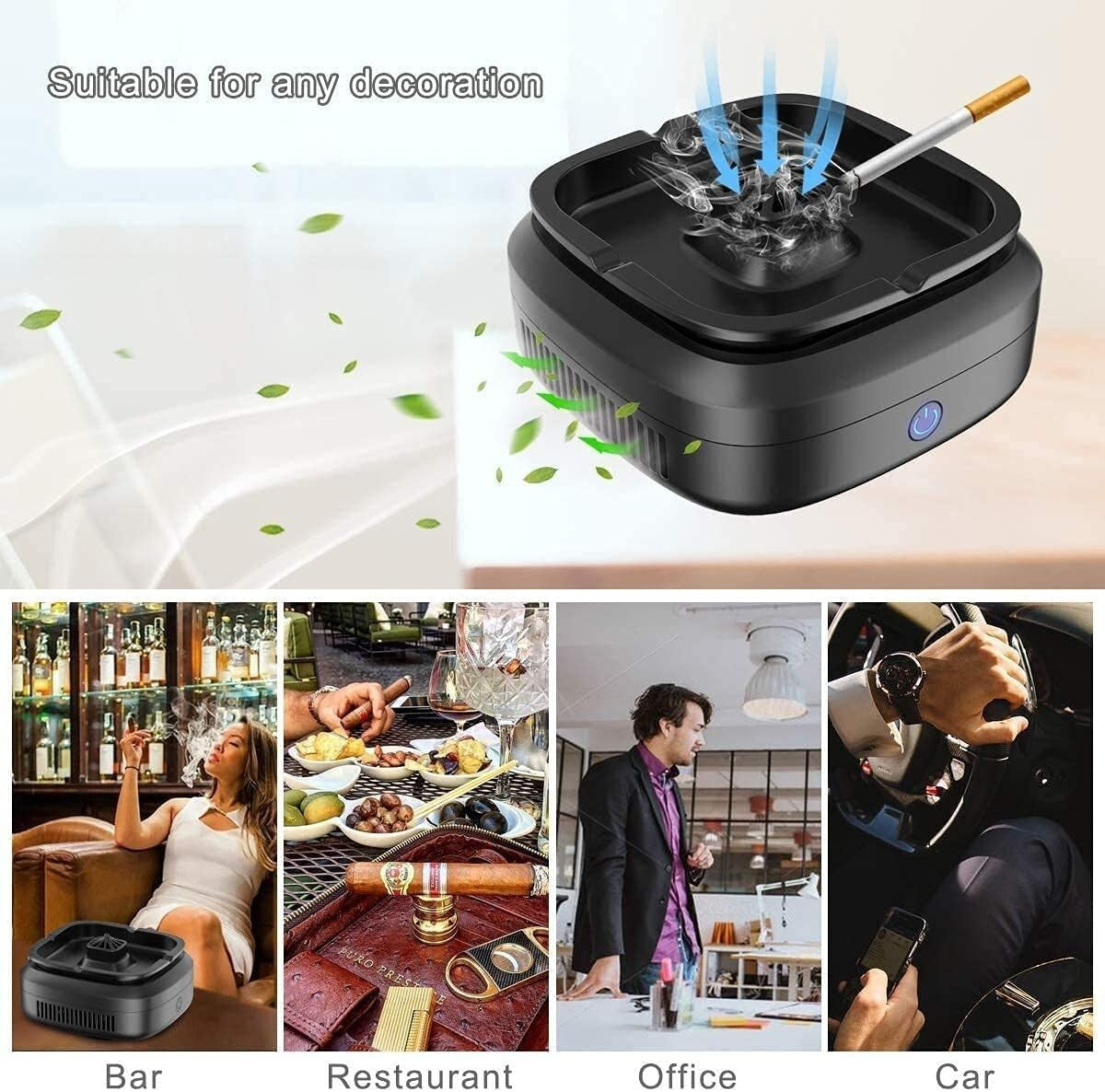 Compact Smokeless Ashtray for Home & Car - USB Rechargeable with Quiet Operation