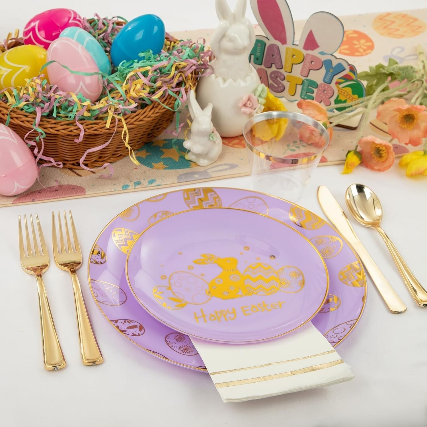 Complete 175-Piece Disposable Easter Plates & Napkins Set - Perfect for Parties