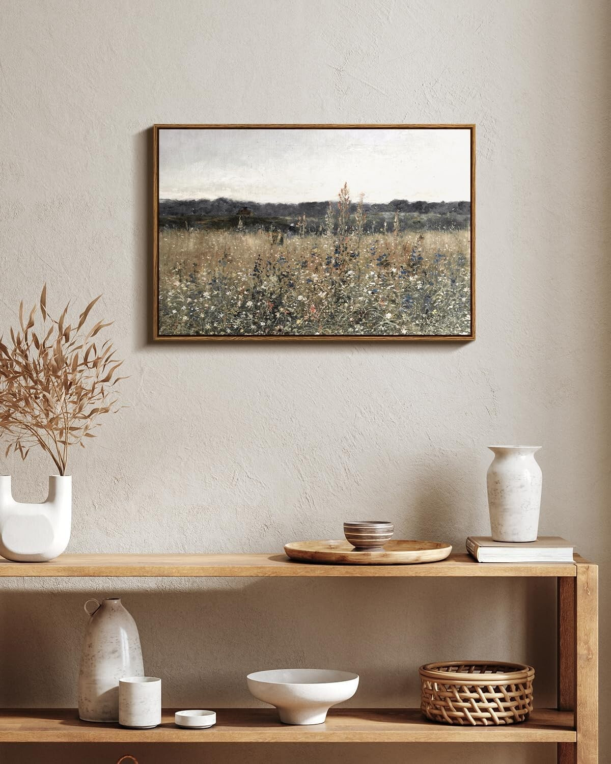 Elegant Framed Canvas Wall Art - Vintage 'Champ Fleuri' 30"x20" Masterpiece