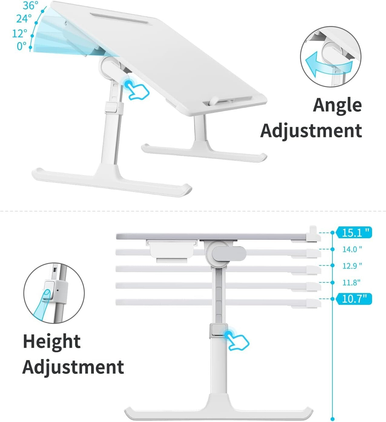 Versatile White Laptop Bed Desk - Height Adjustable for Work & Relaxation